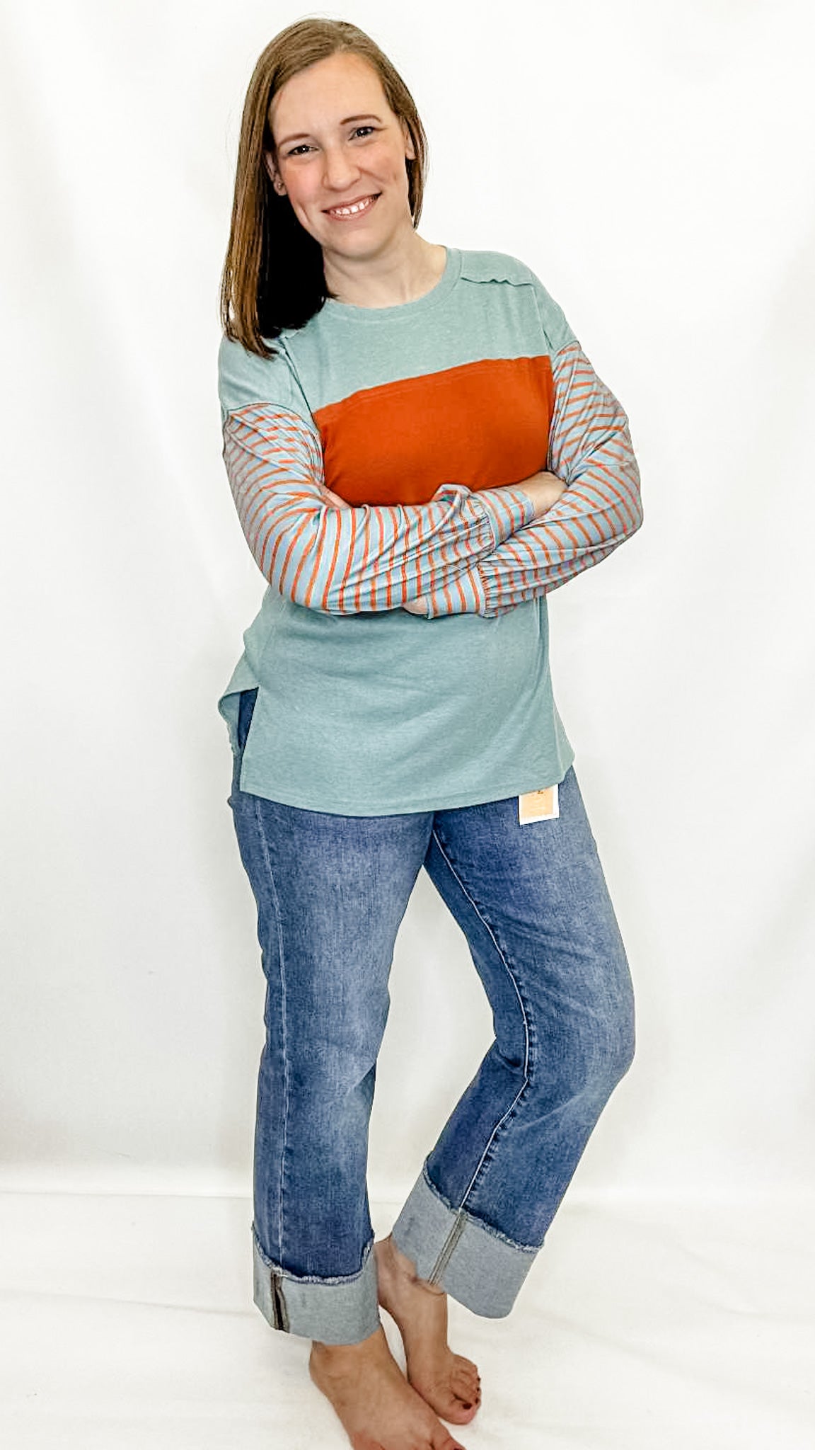 Risen High Rise Straight Cuffed Relaxed Jeans