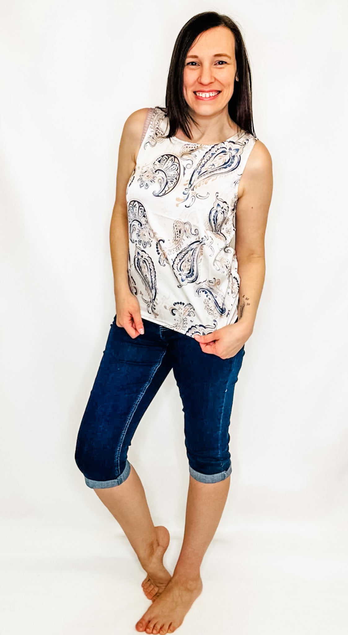 Charlie B Ivory Paisley Sleeveless Tank