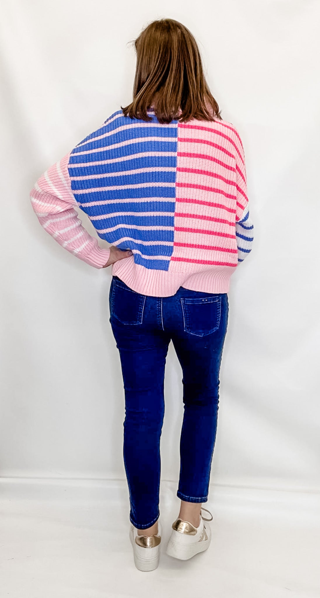Pink & Periwinkle Striped Color Block Sweater