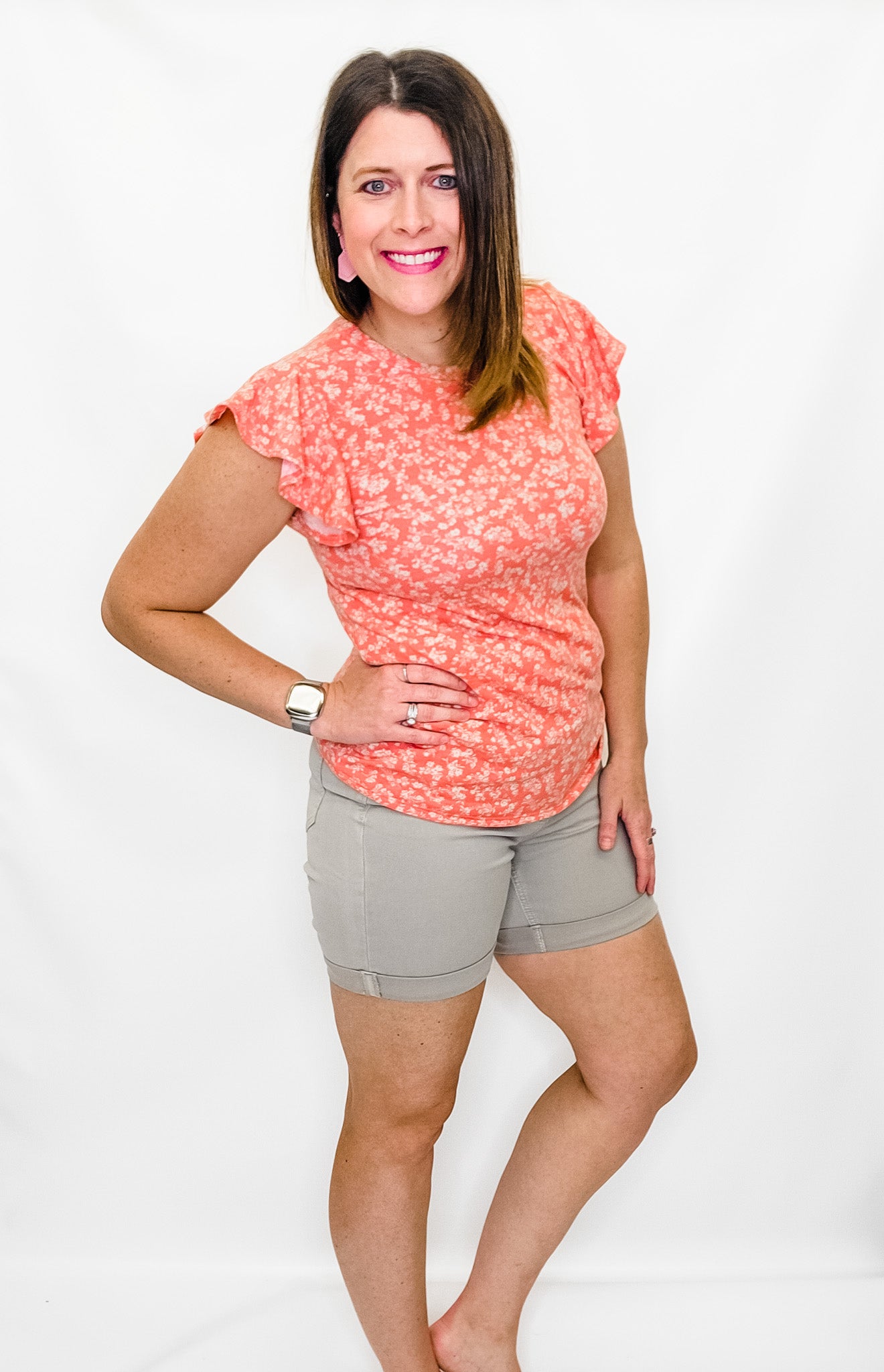 Vintage Orange Small Floral Short Sleeve