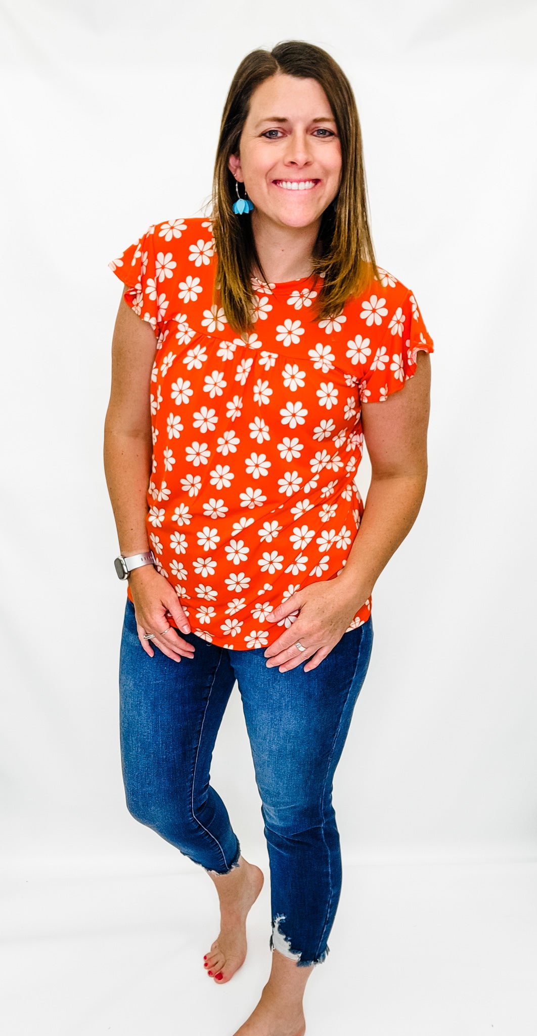 Red Pattern Floral Short Sleeve