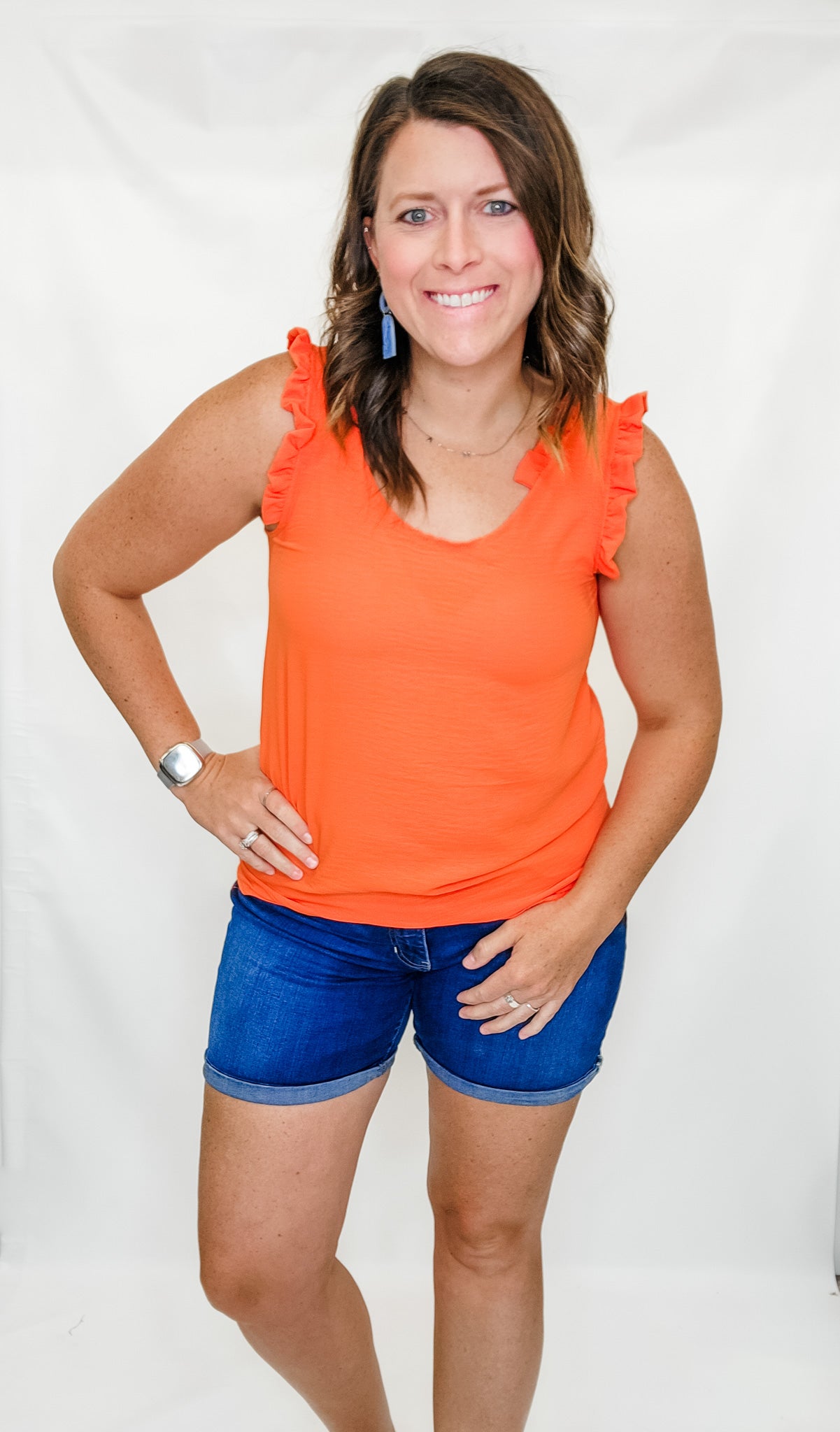 Bright Orange Sleeveless Ruffle Tank