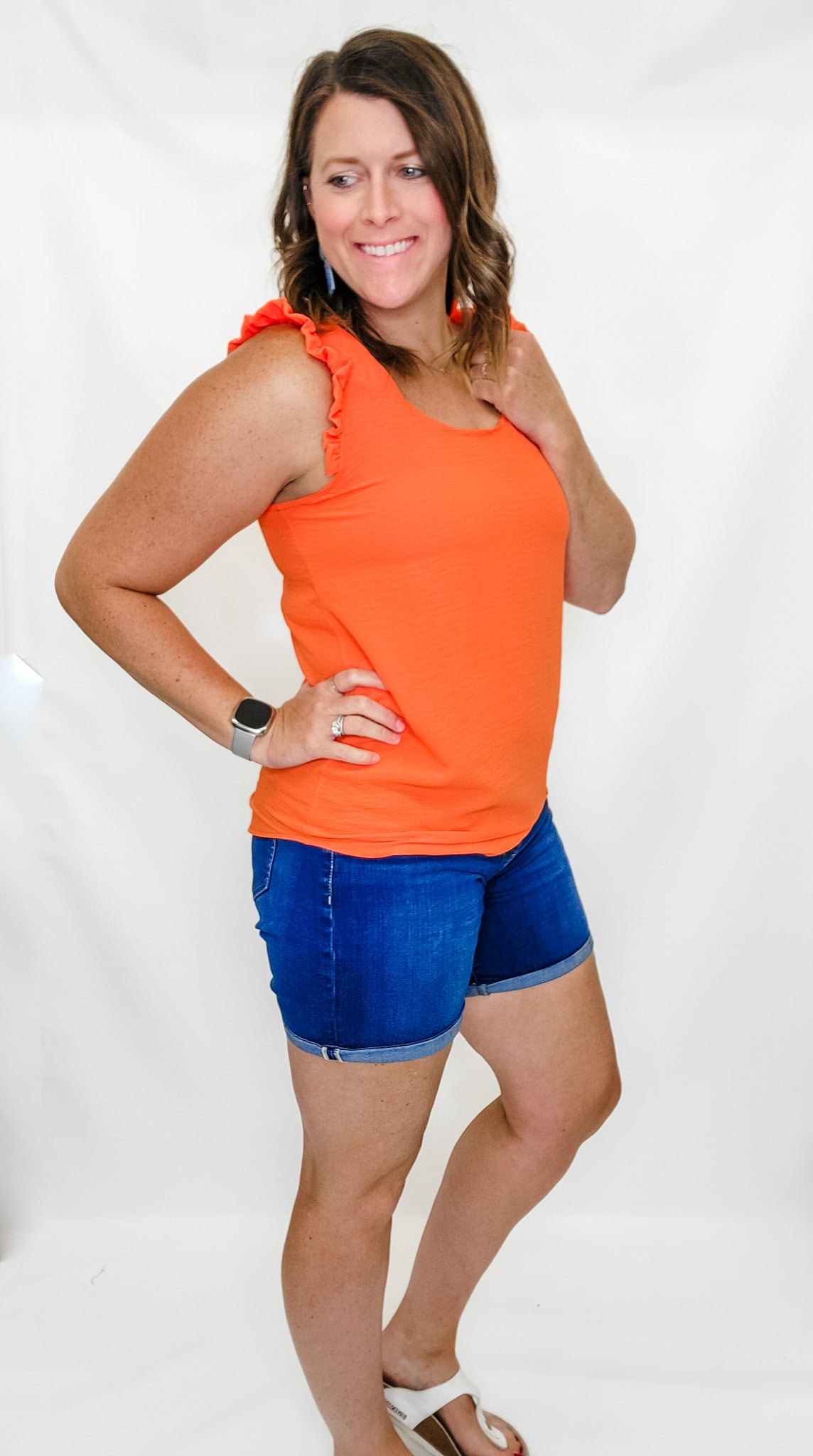 Bright Orange Sleeveless Ruffle Tank