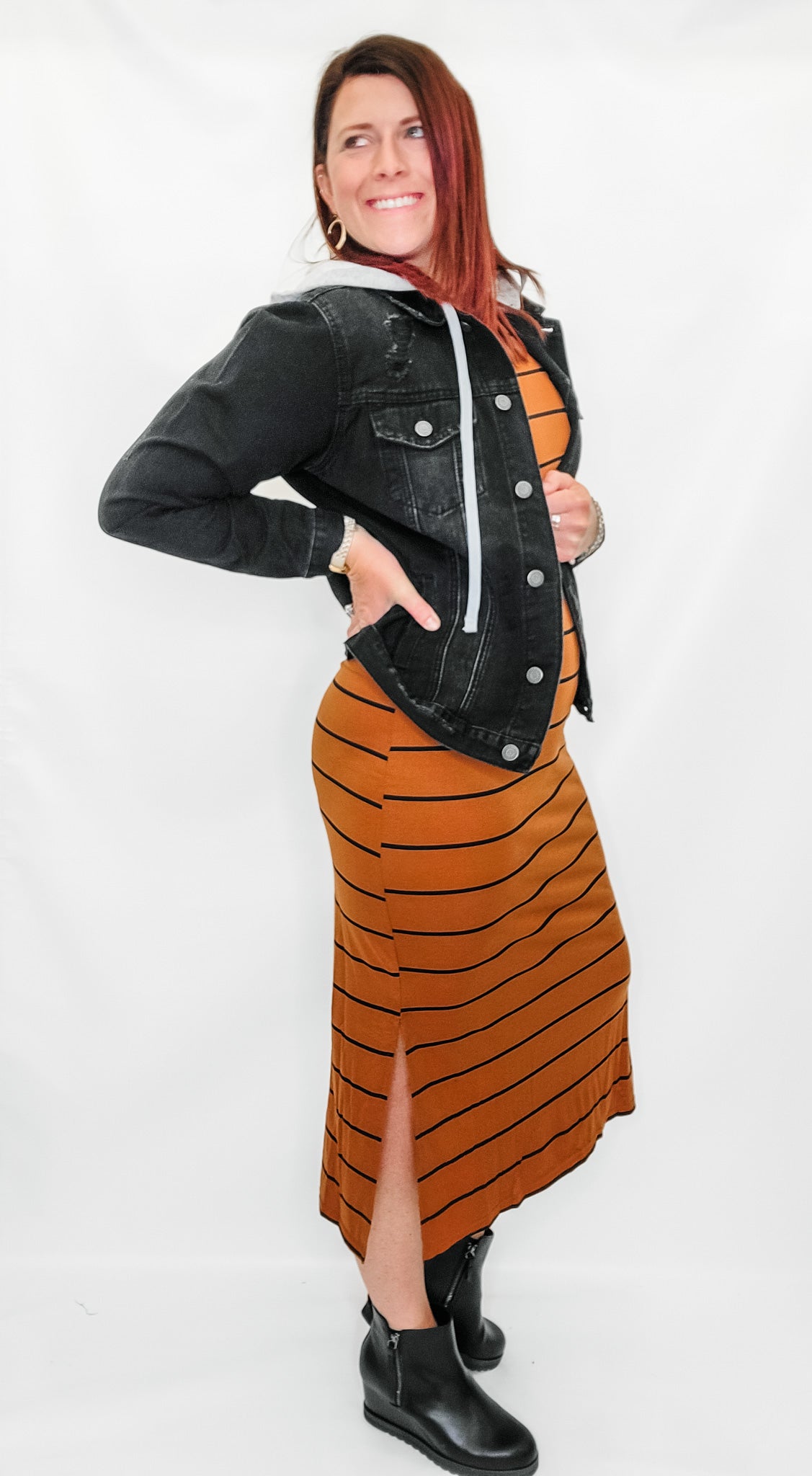 Brown & Black Striped Sleeveless Dress