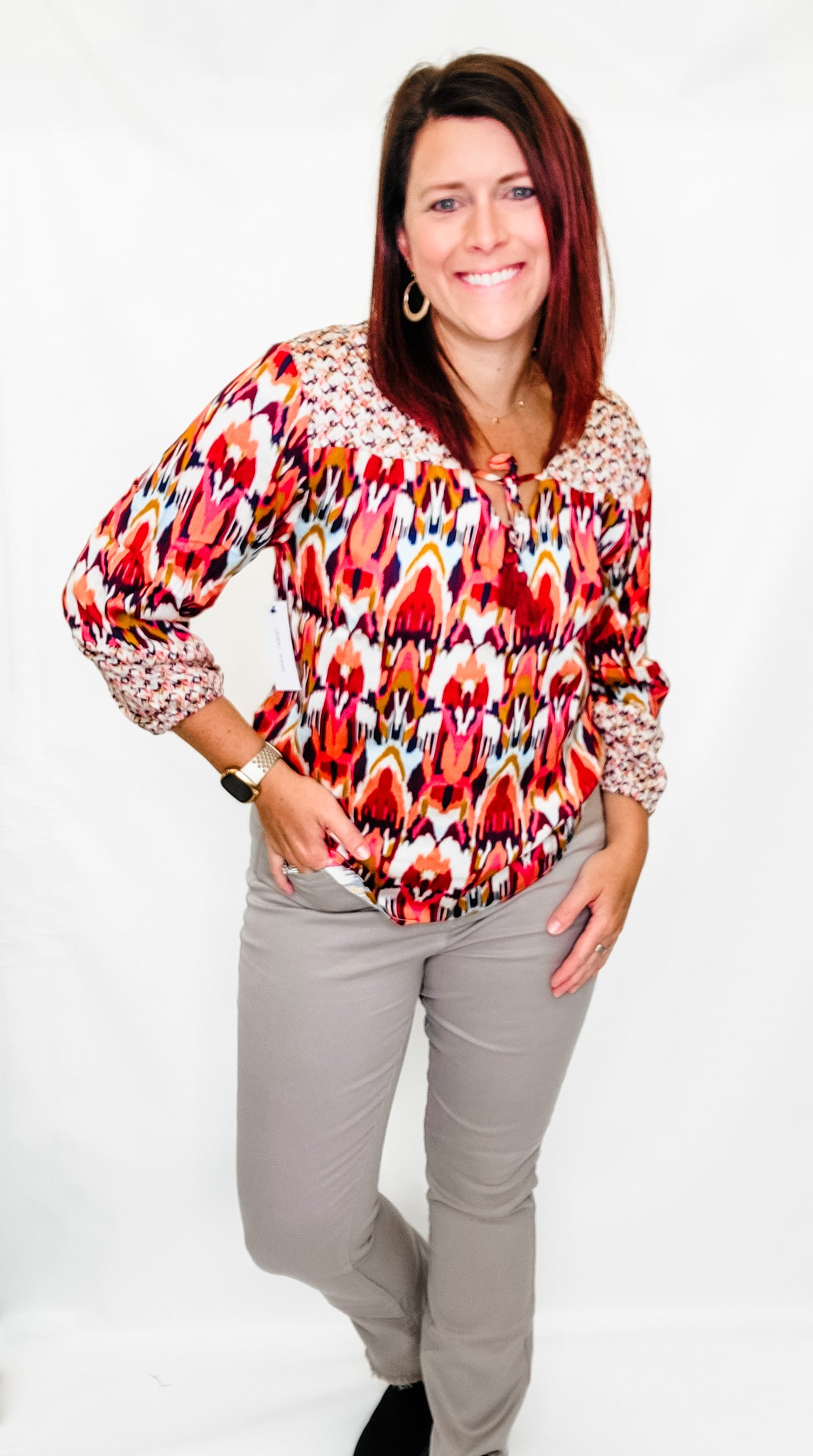 TRIBAL Earth Red Combo Pattern Blouse