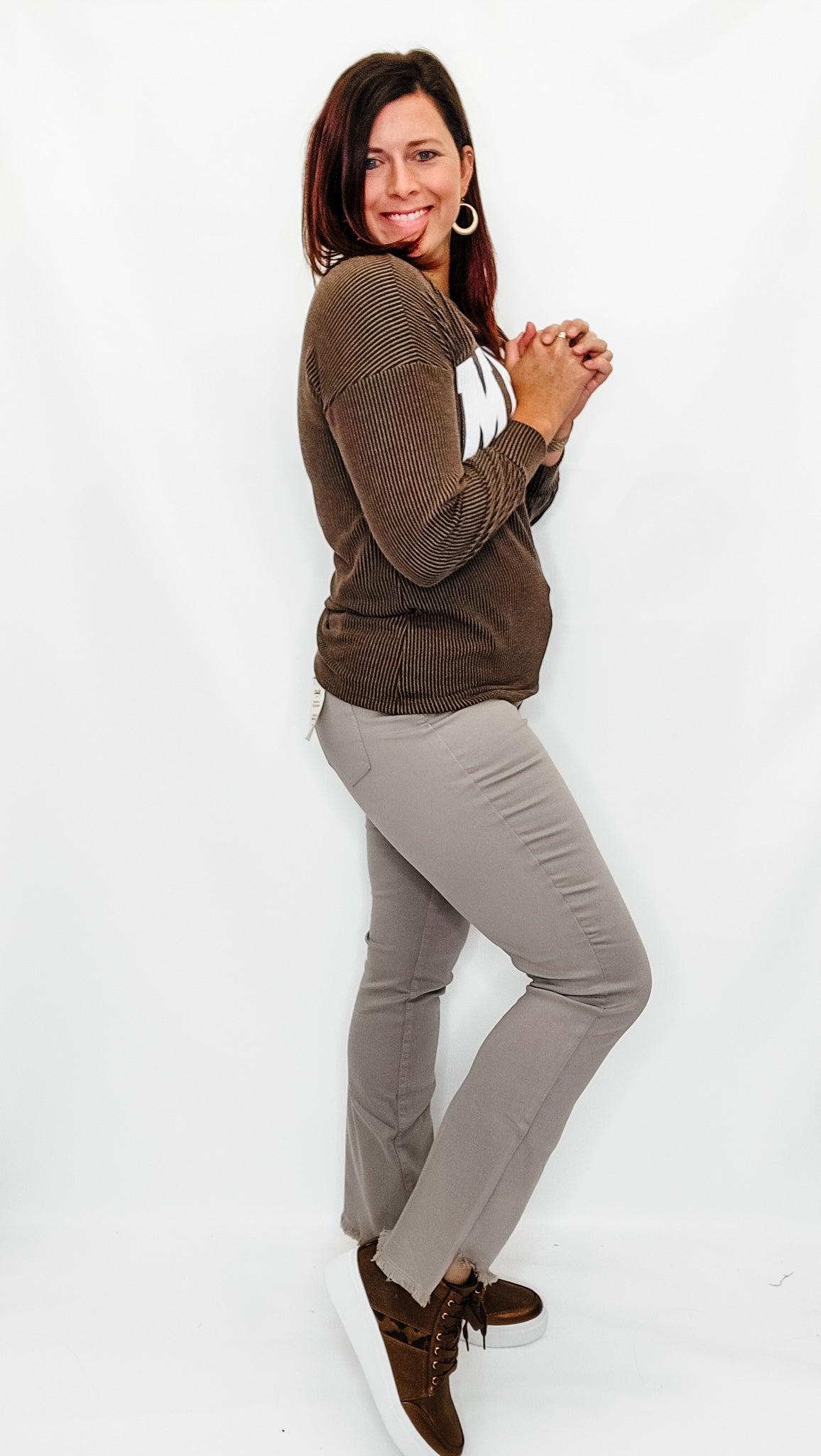 Charlie B Almond Asymmetrical Hem Bootcut Pant