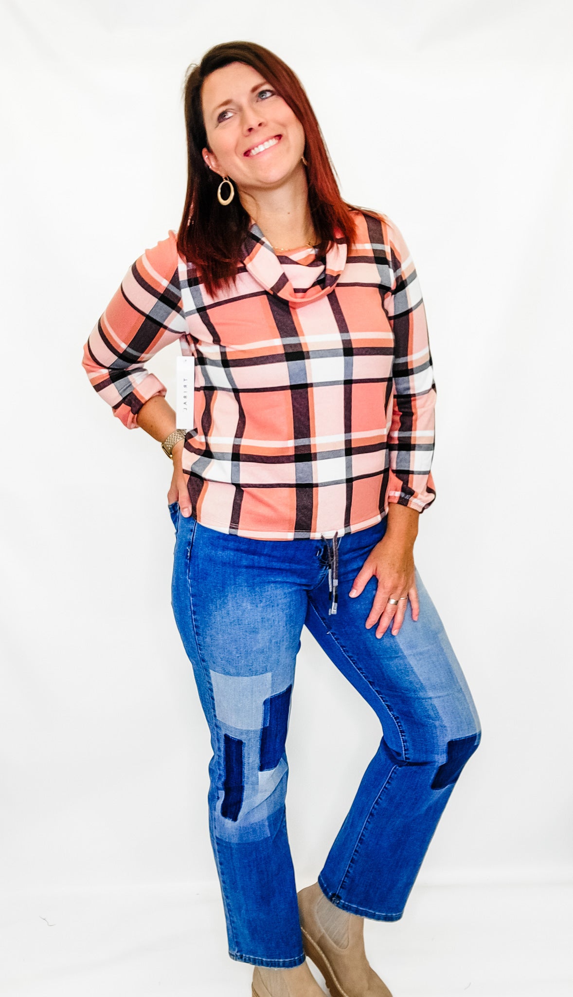 Charlie B Medium Blue Straight Jeans with Dyed Patches