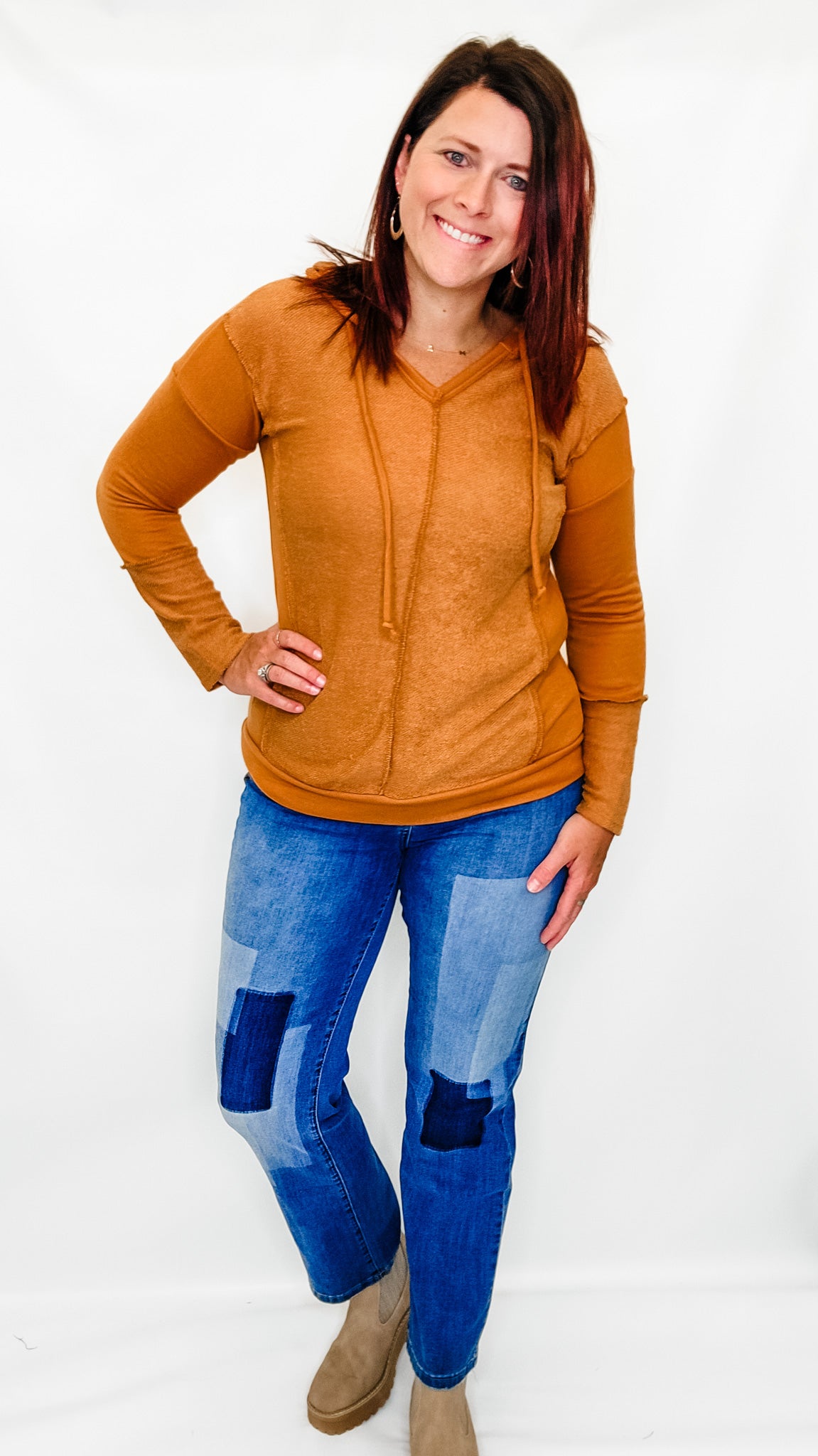 Charlie B Medium Blue Straight Jeans with Dyed Patches
