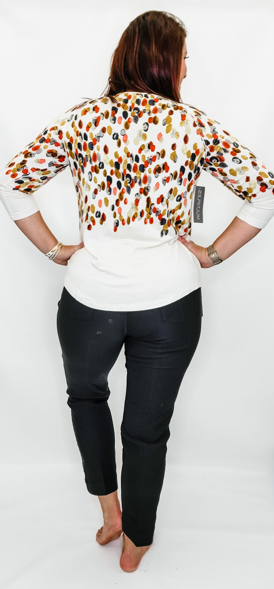 Multiples 3/4 Sleeve Cream & Dot Top