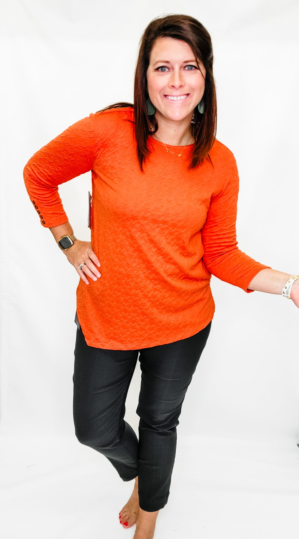 Multiples Orange Pumpkin 3/4 Sleeve Top