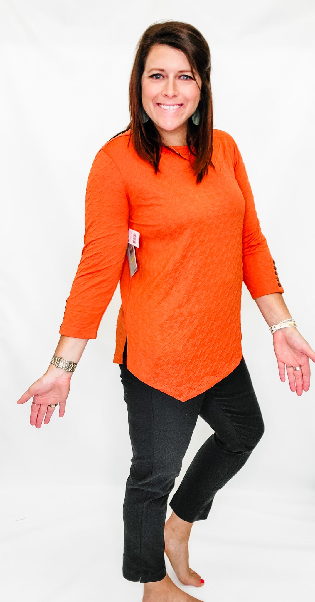 Multiples Orange Pumpkin 3/4 Sleeve Top