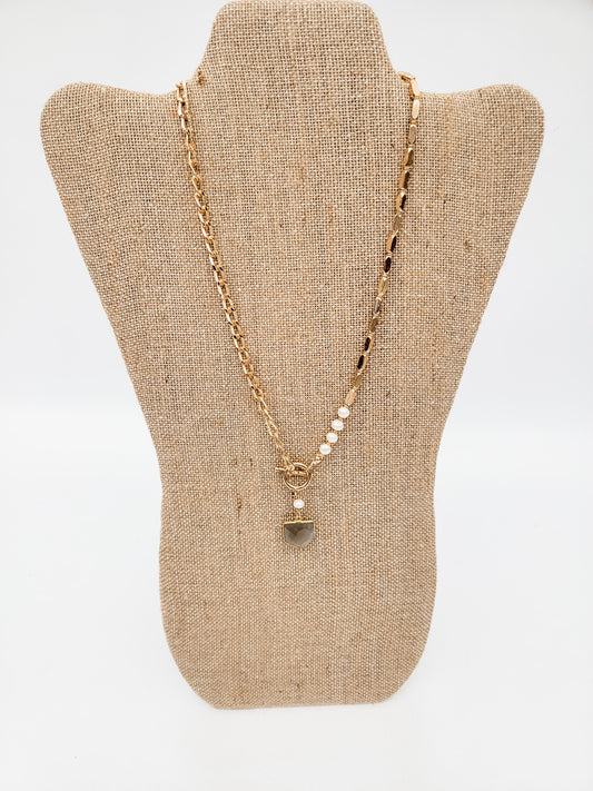 Gold Chain Necklace with Stone Pendant - Variety