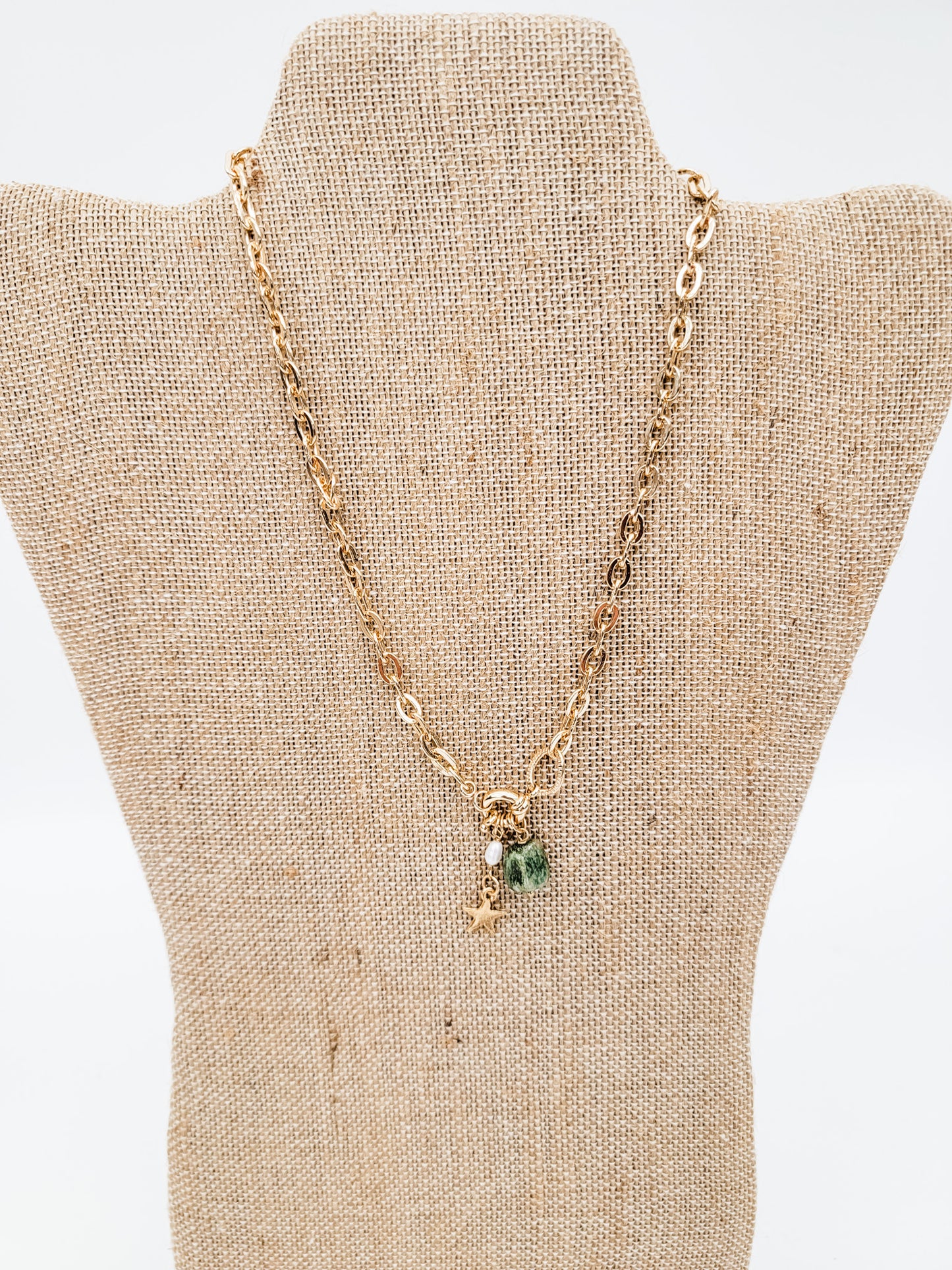 Gold Chain Necklace with Stone Pendant - Variety