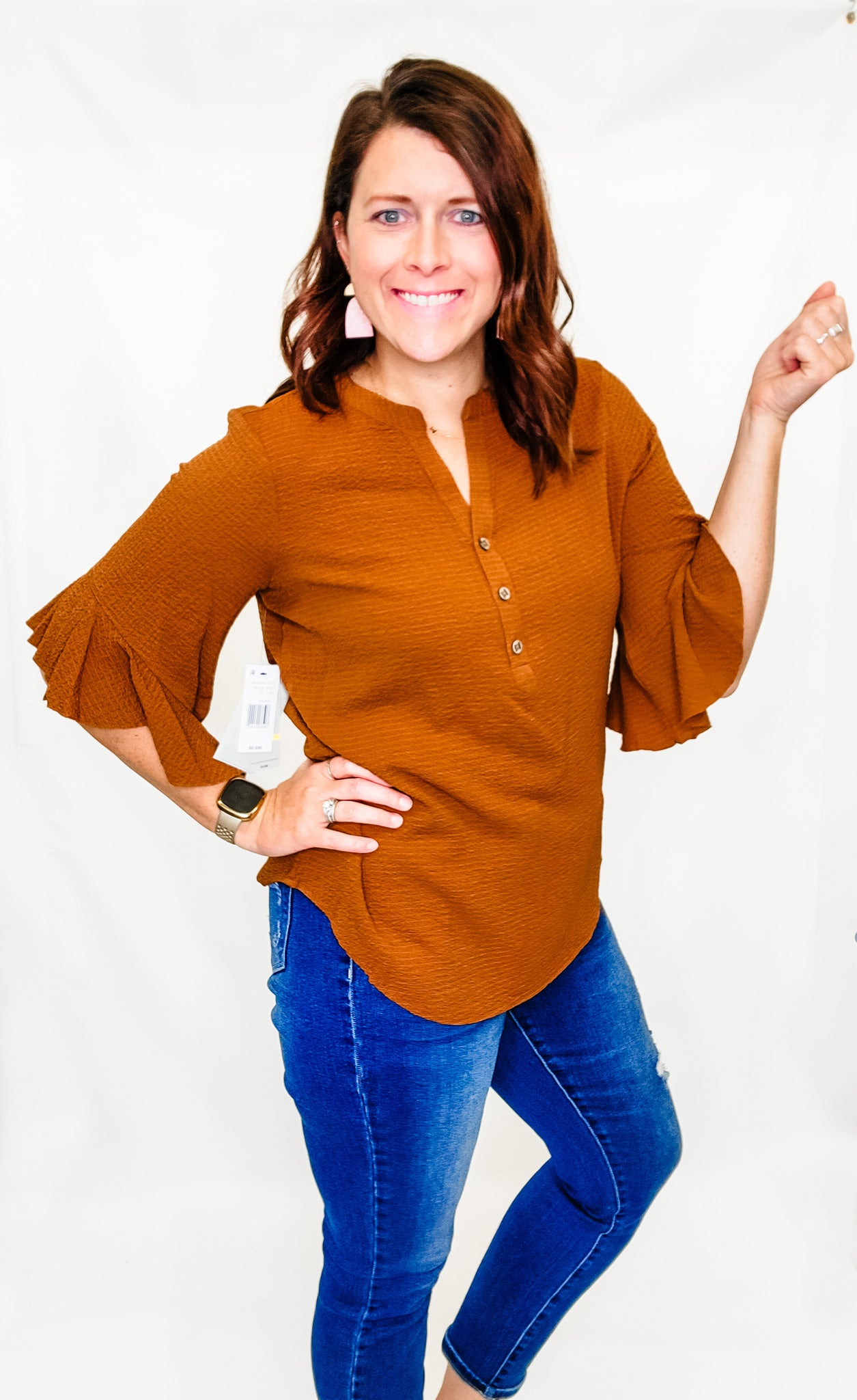 Multiples October Rust 3/4 Ruffle Sleeve Top