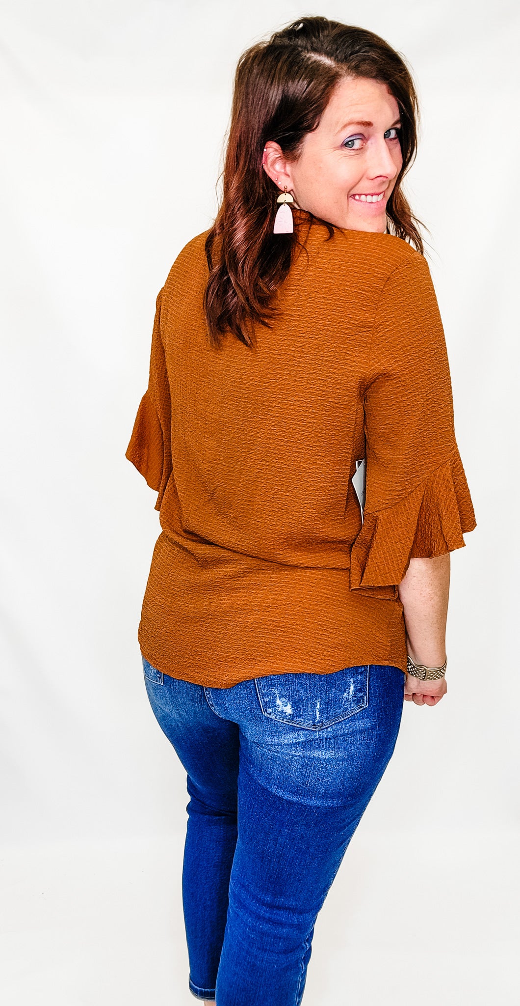 Multiples October Rust 3/4 Ruffle Sleeve Top