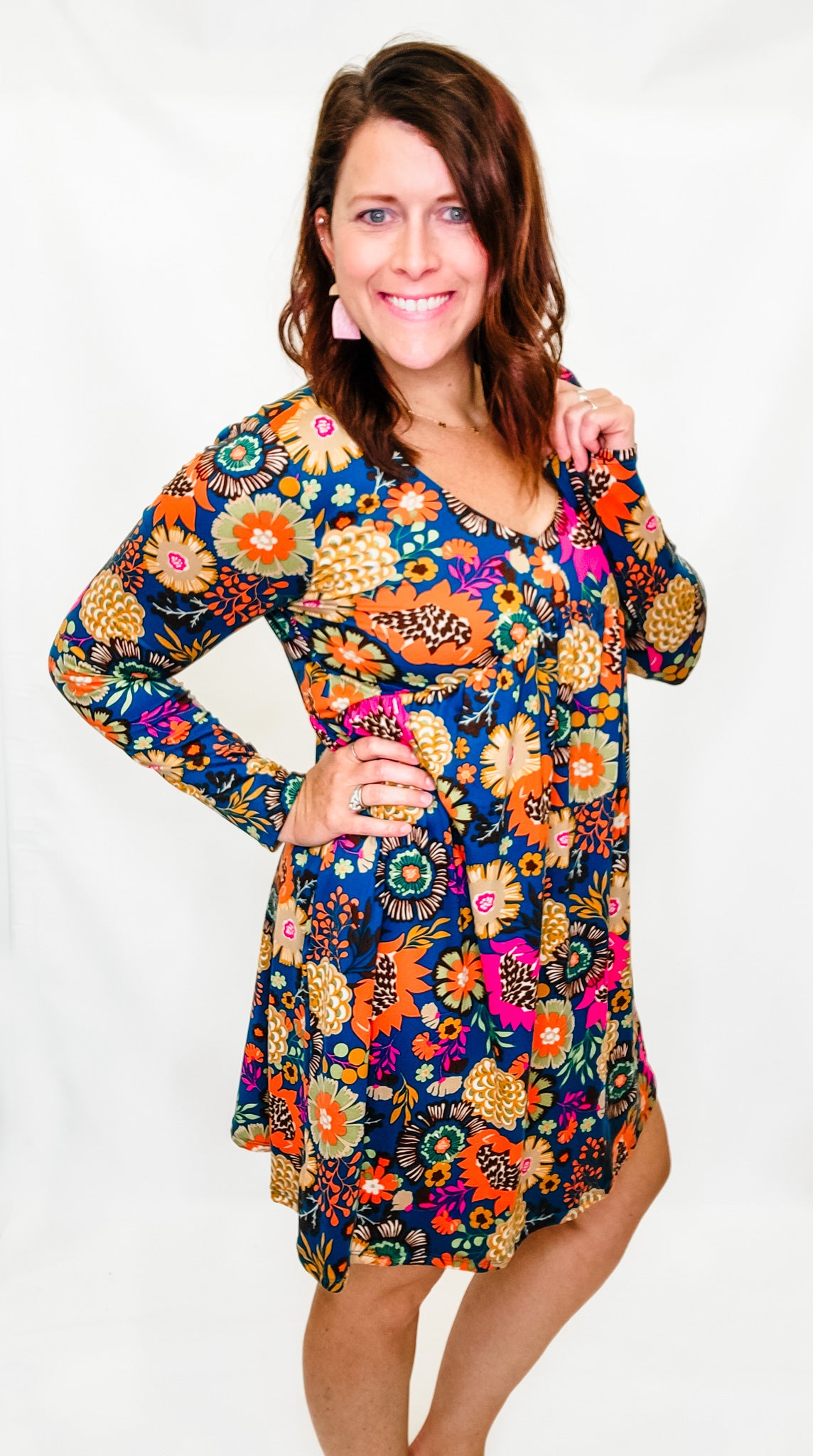 Teal Floral Babydoll Dress