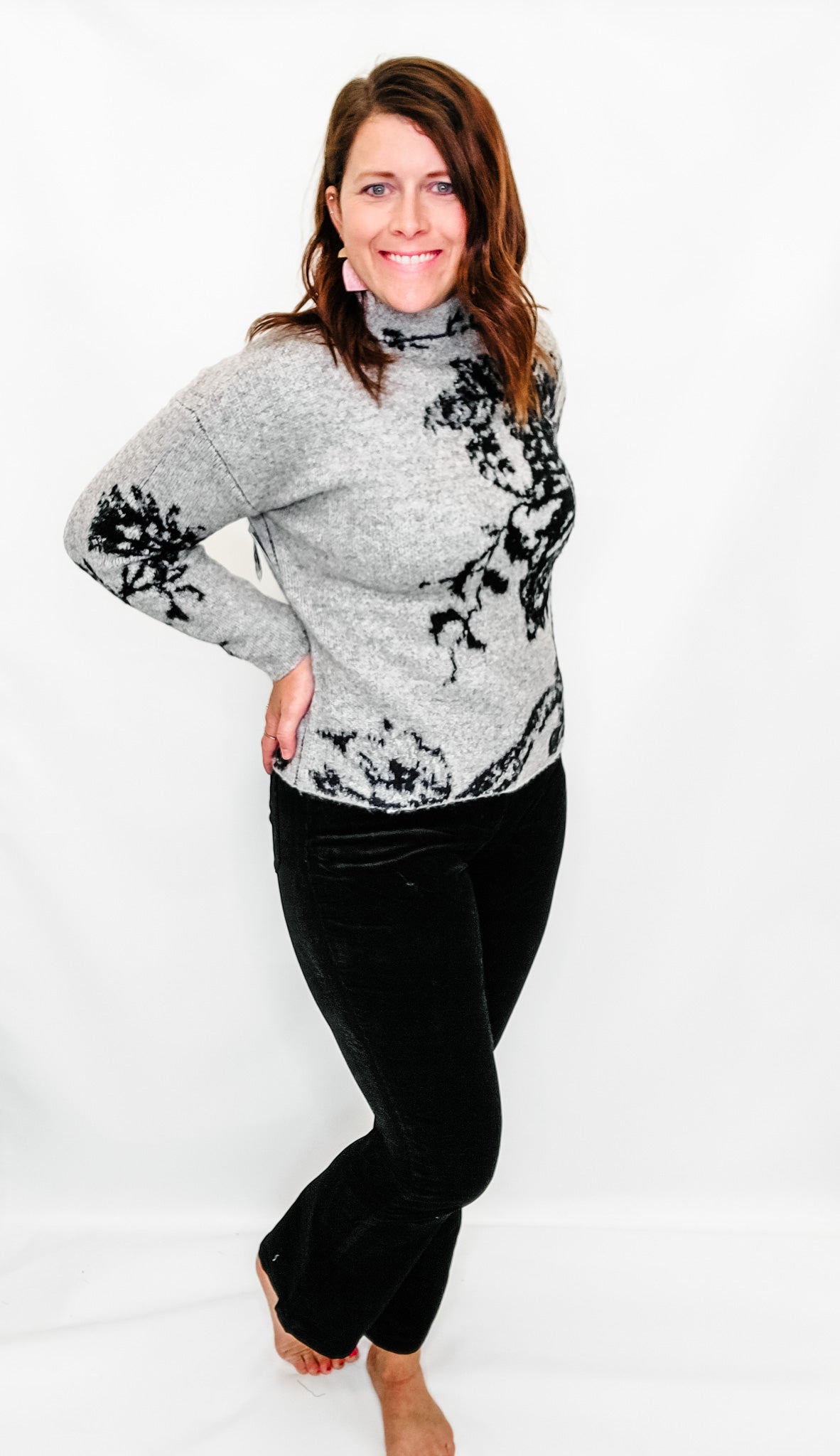 Tribal Oyster Gray & Floral Sweater