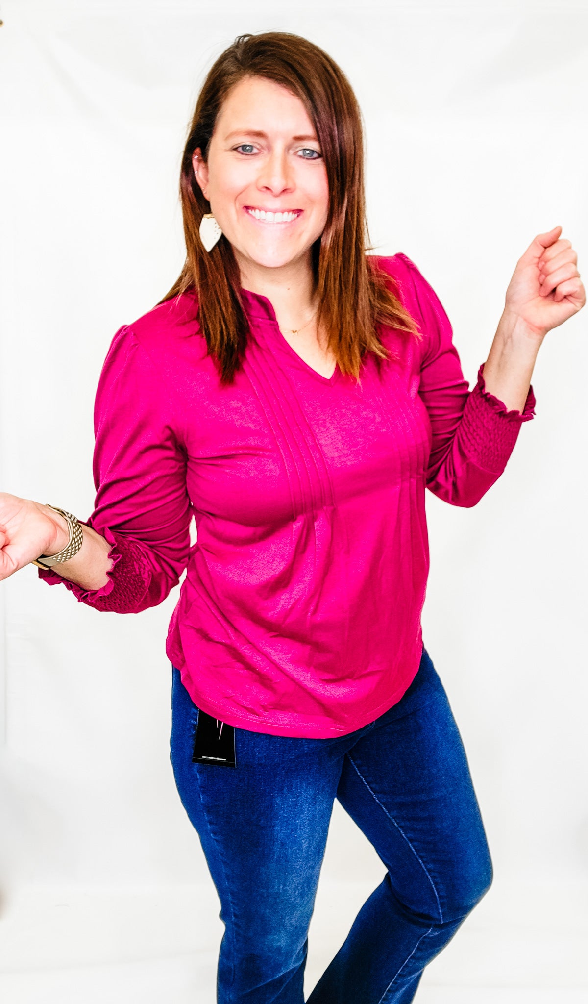 Plum, Pleated Long Sleeve