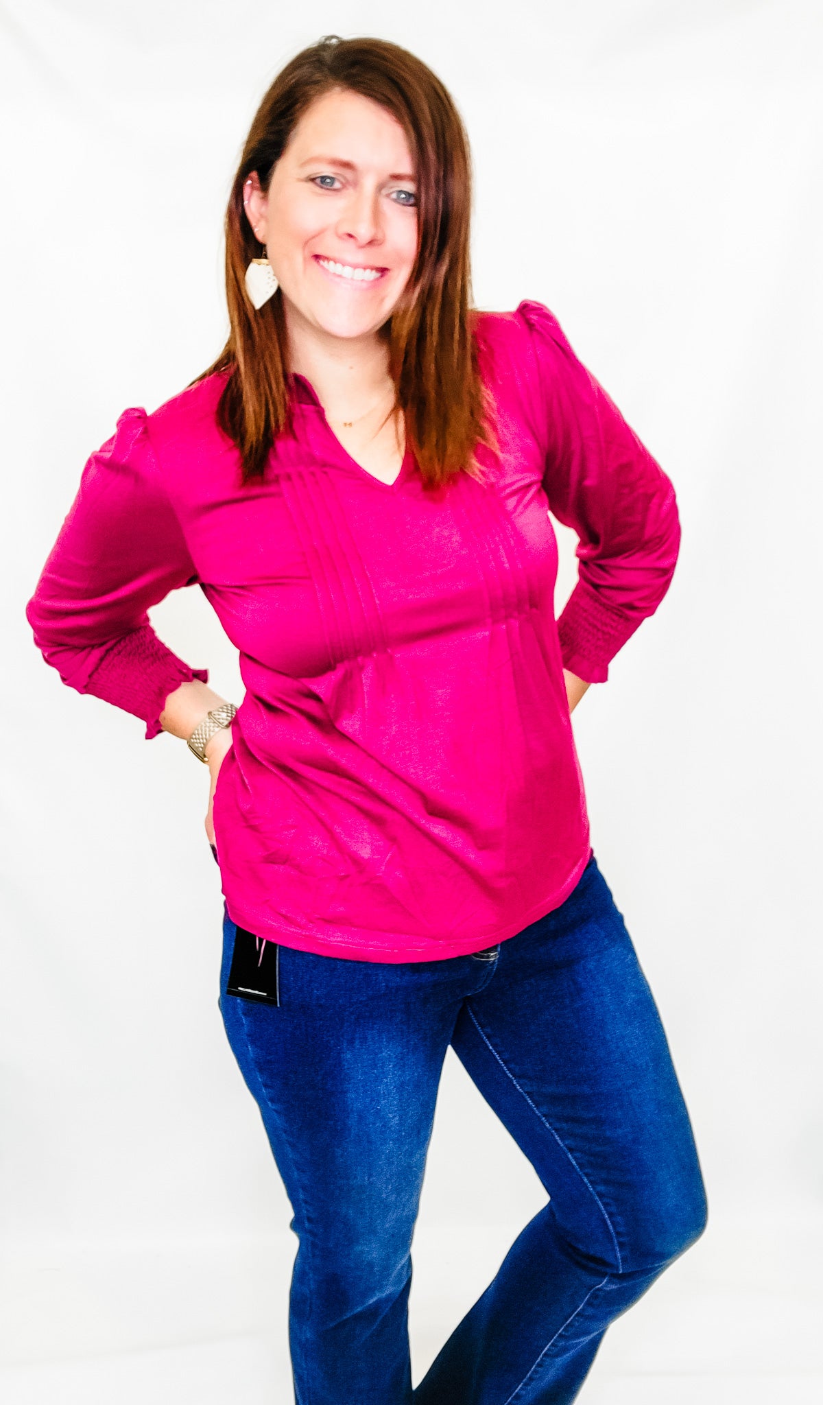 Plum, Pleated Long Sleeve