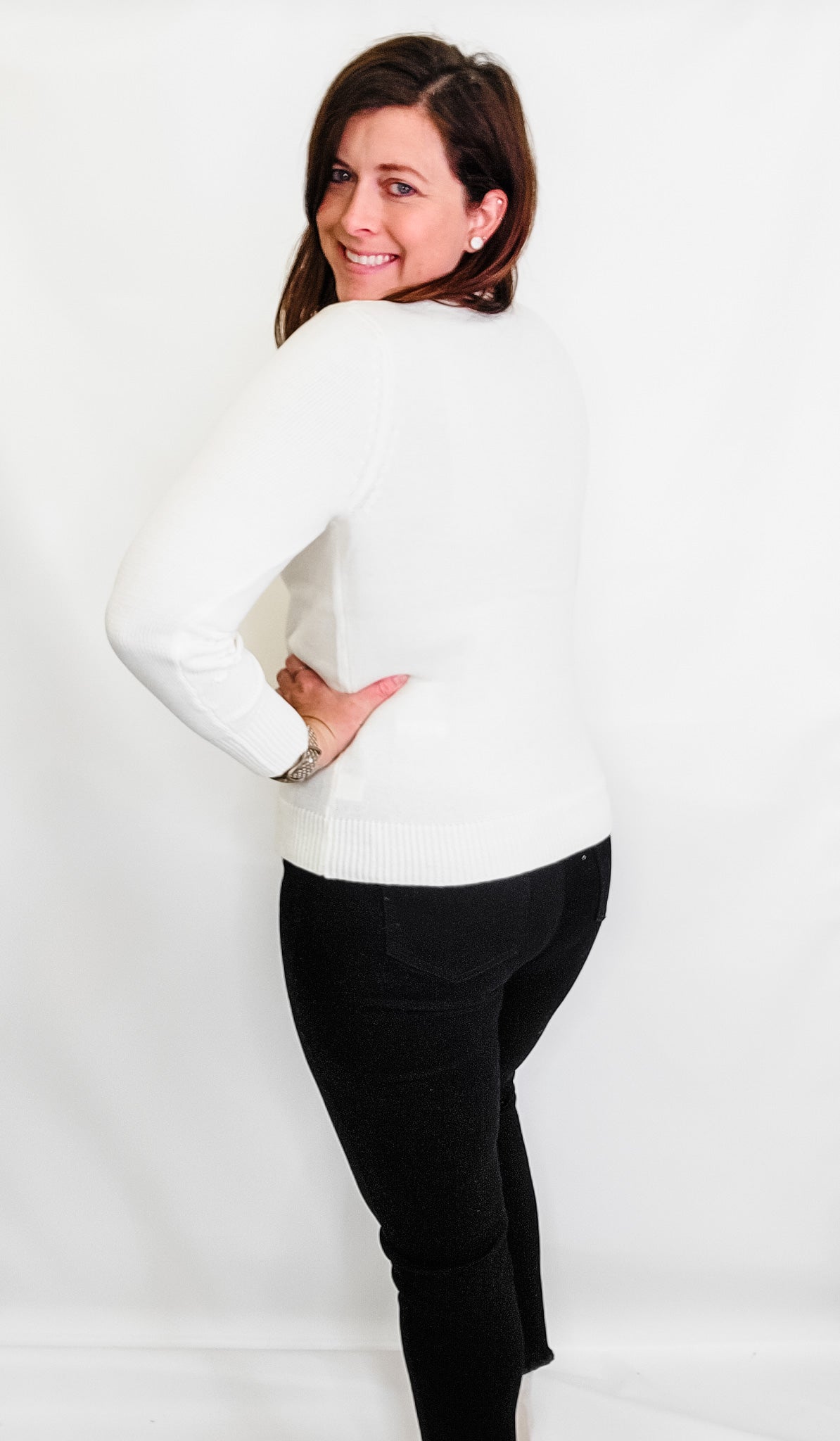 Ivory, Pom Star Crew Neck Sweater