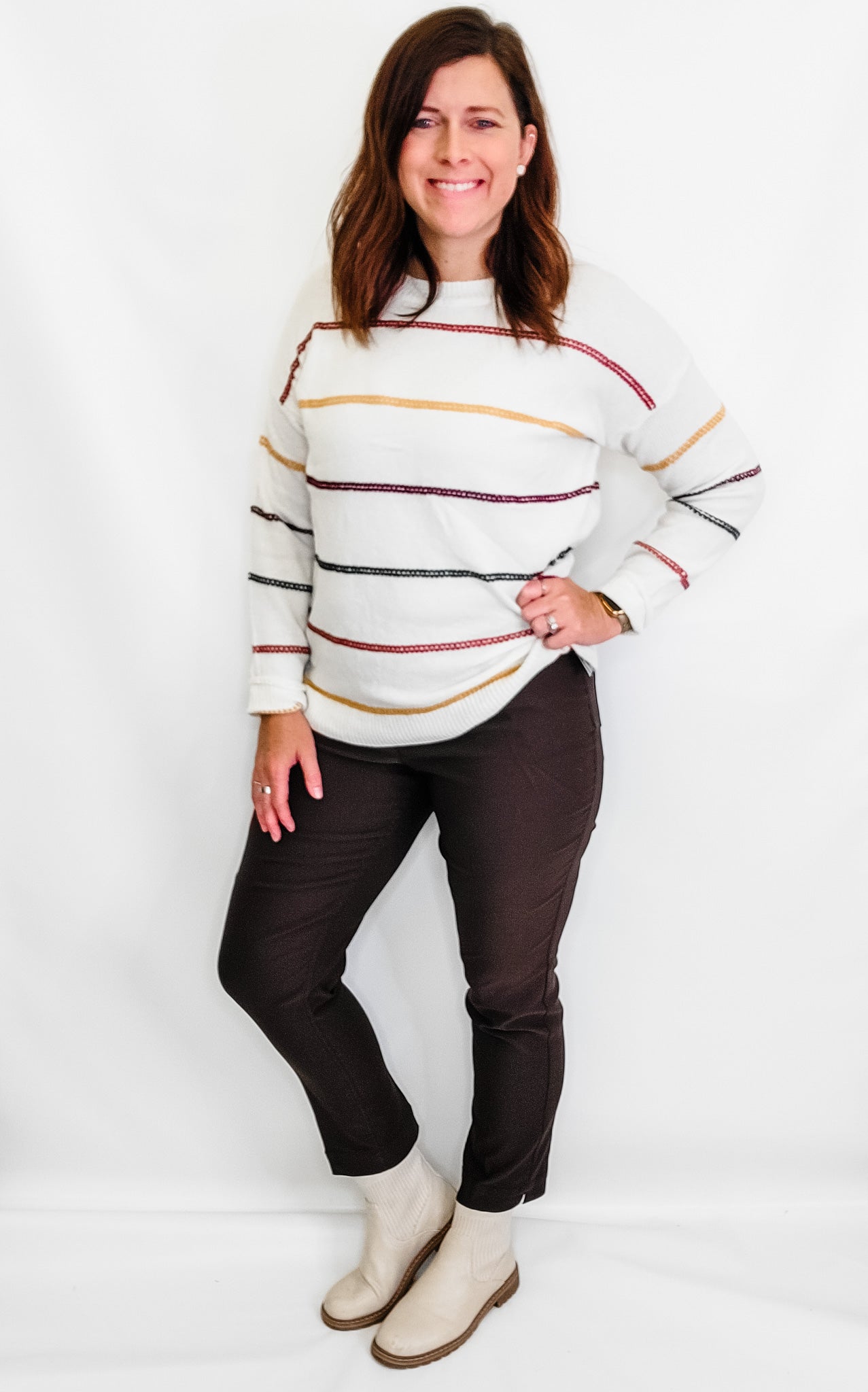 Slim-Sation by Multiples Ankle Pants in Mink Brown