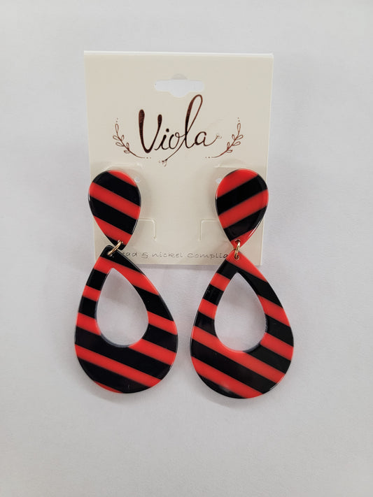 Red & Black Stripe Acrylic Earrings
