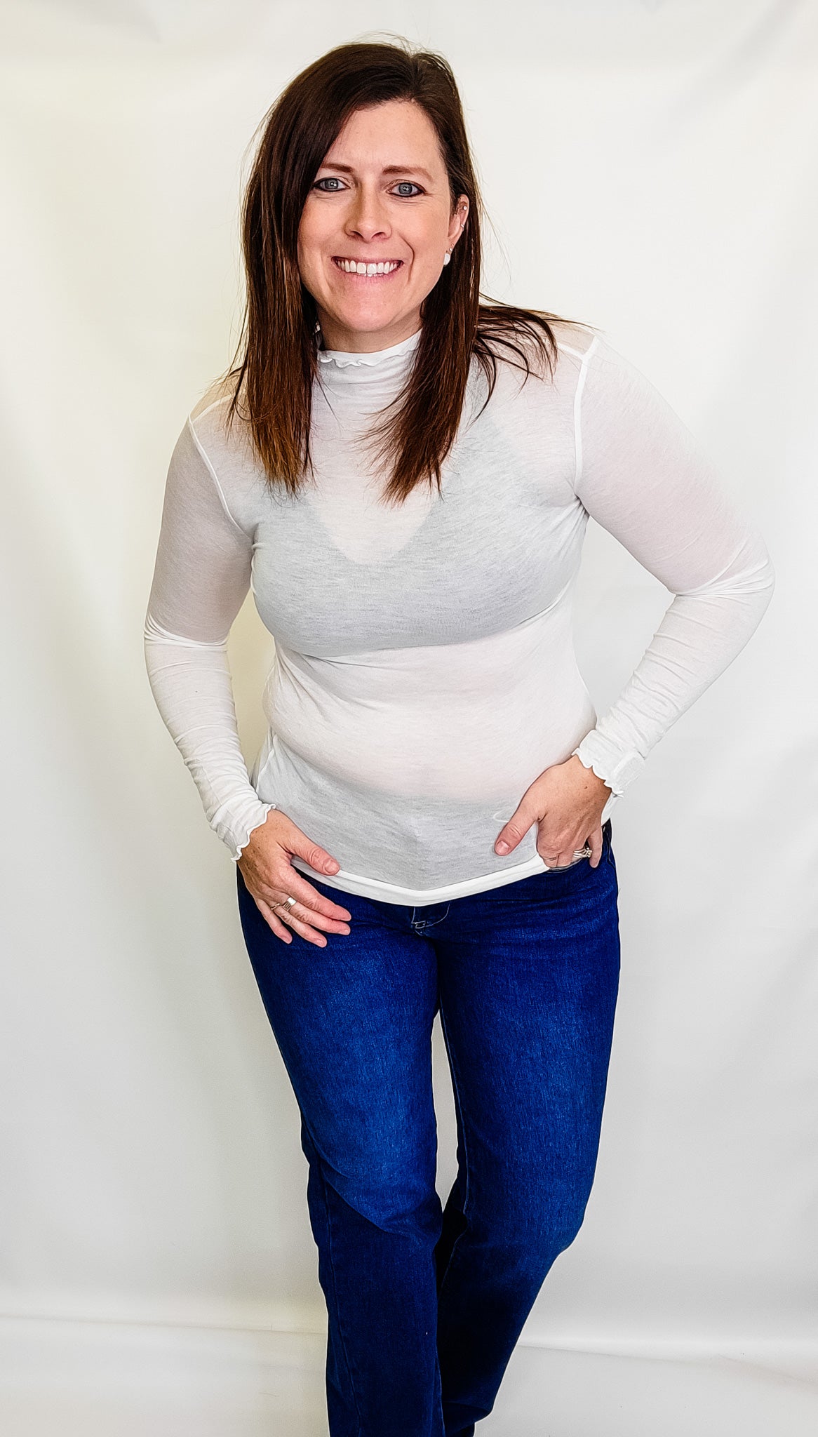 Lightweight Mock Ruffle Neck Long Sleeves