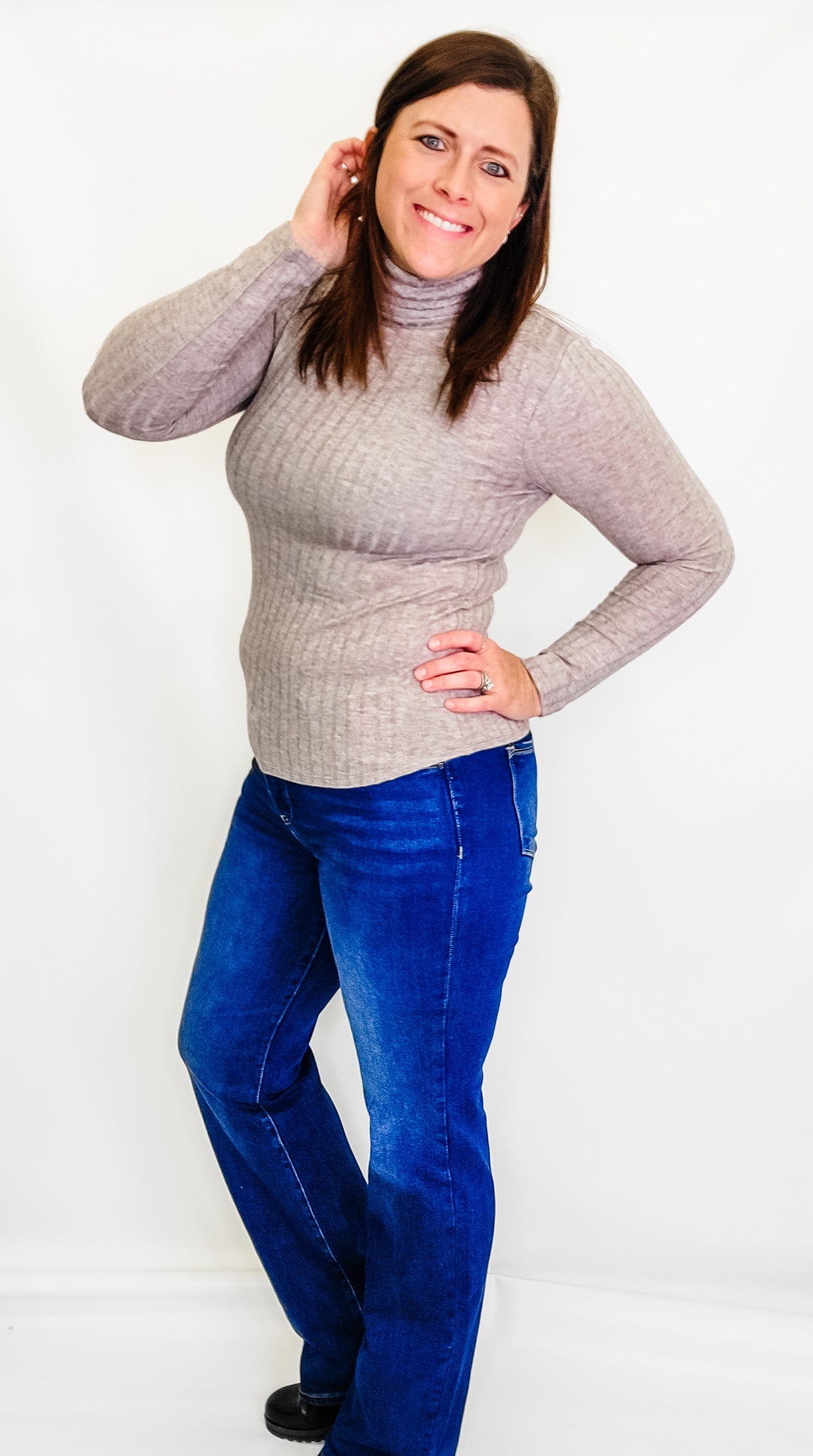 Solid, Ribbed Turtleneck Long Sleeves