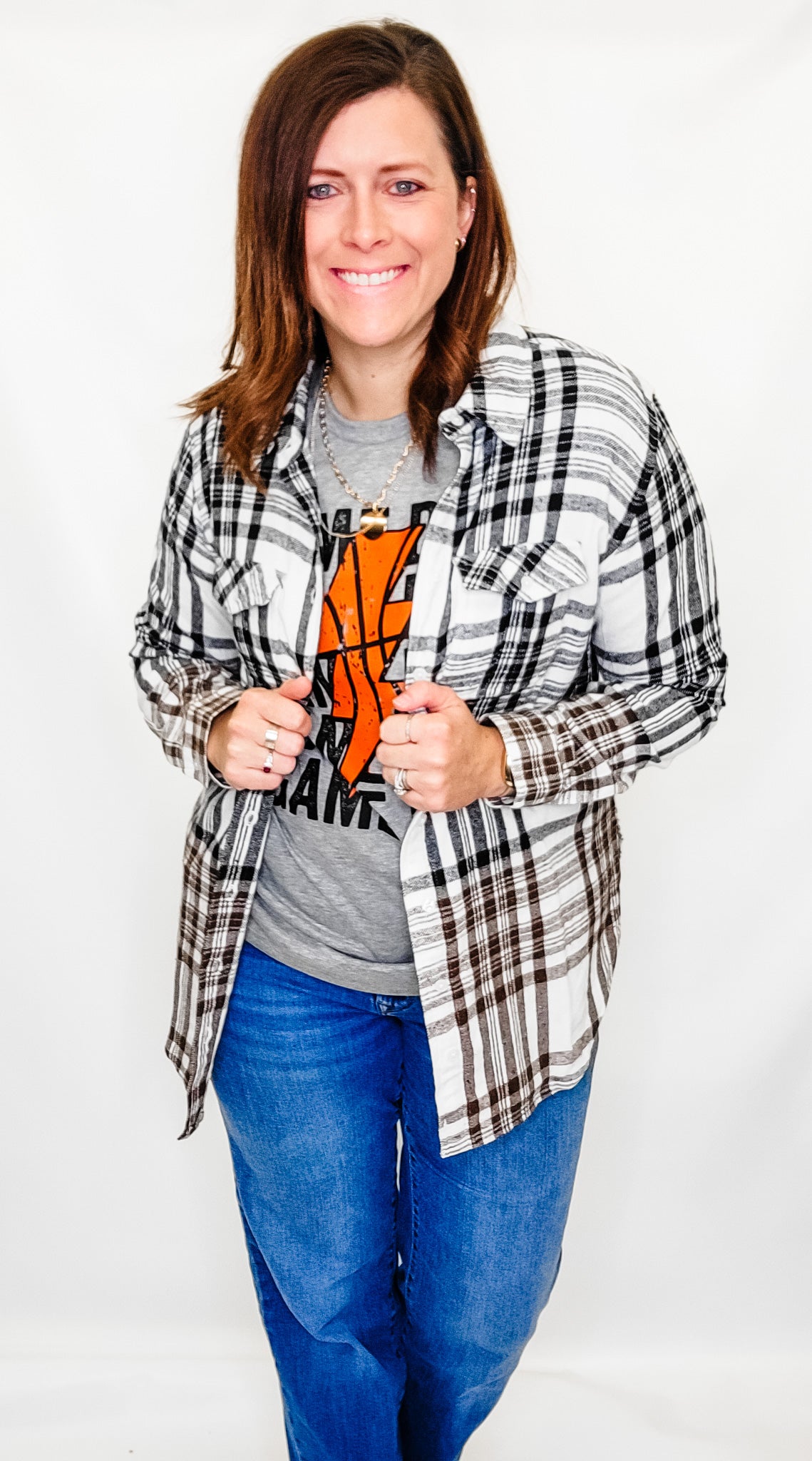 Panache White & Black Plaid Flannel