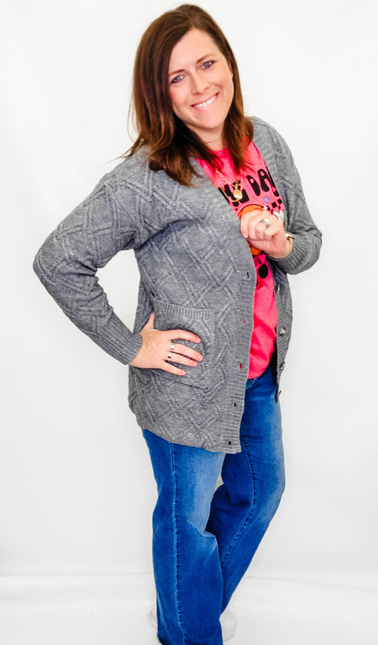 Panache Gray Button Up Cardigan