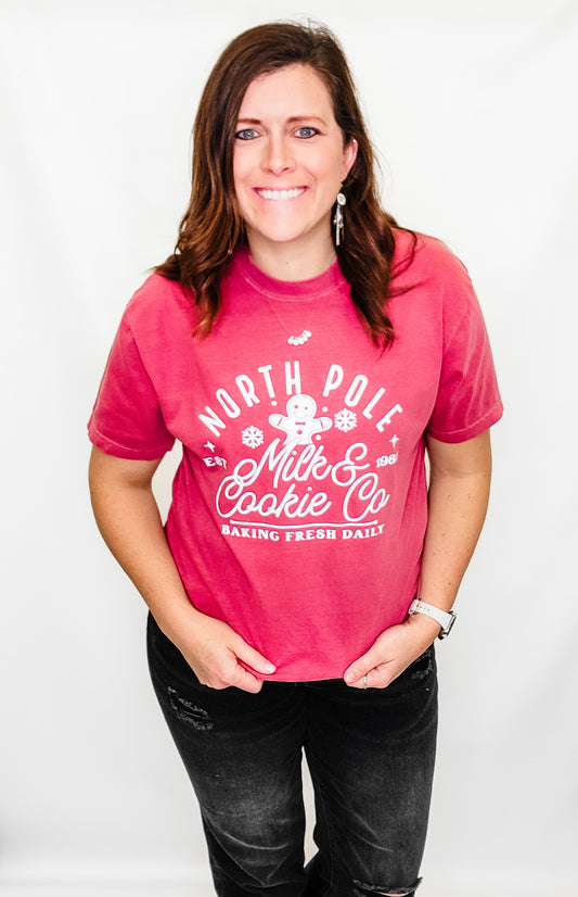 North Pole Milk & Cookie Co Brick Red Graphic Tee