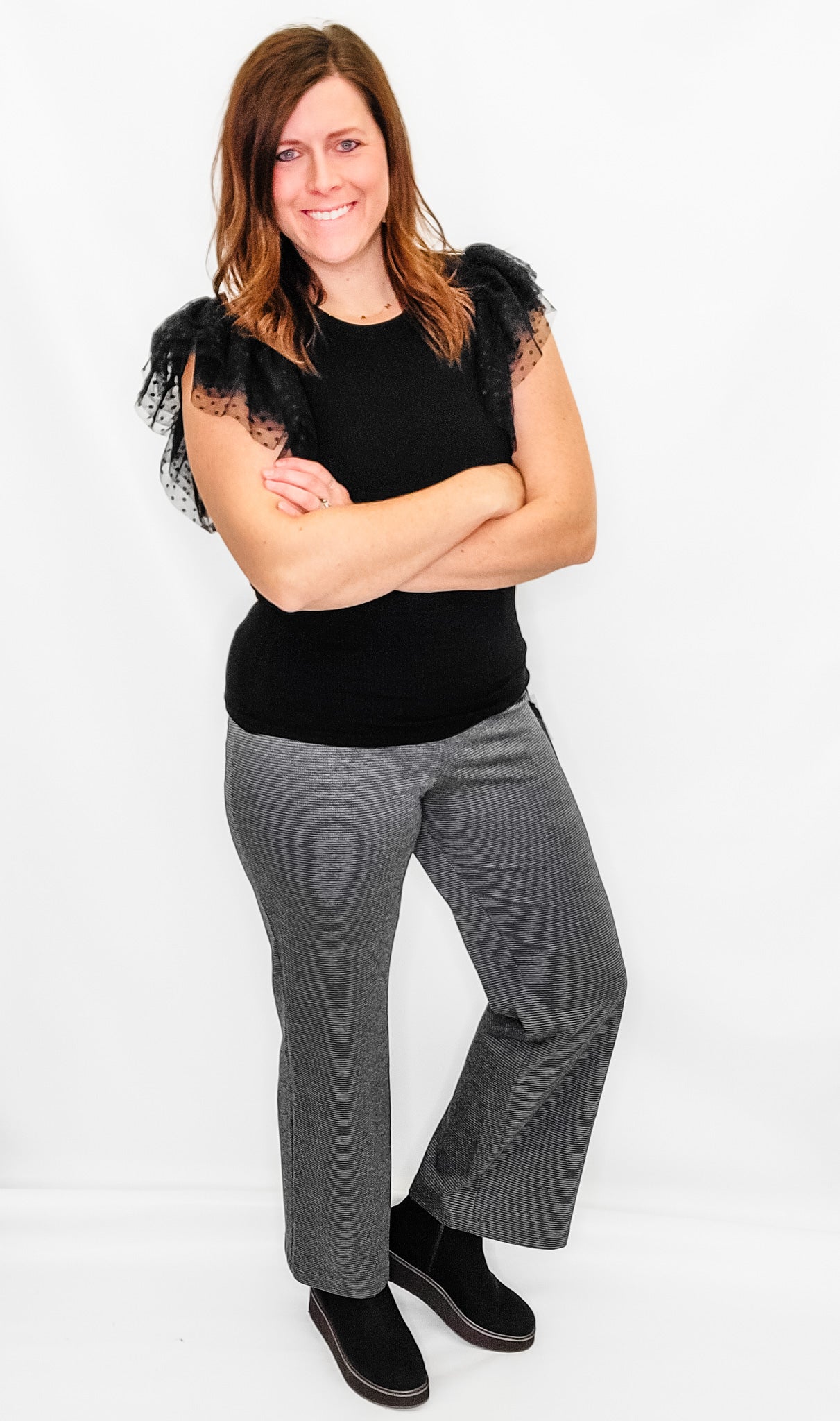 Charlie B Plaid Flare Leg Knit Pant