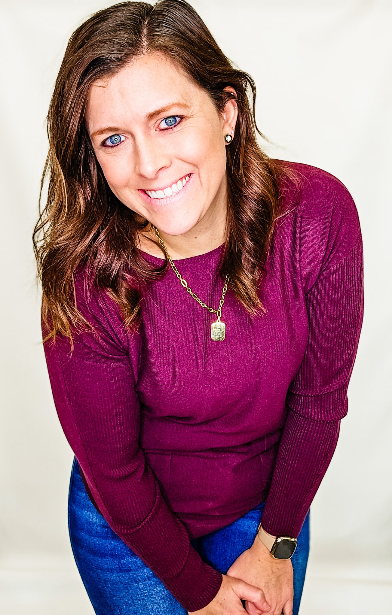 Charlie B Port Wine Sweater with Eyelet Back