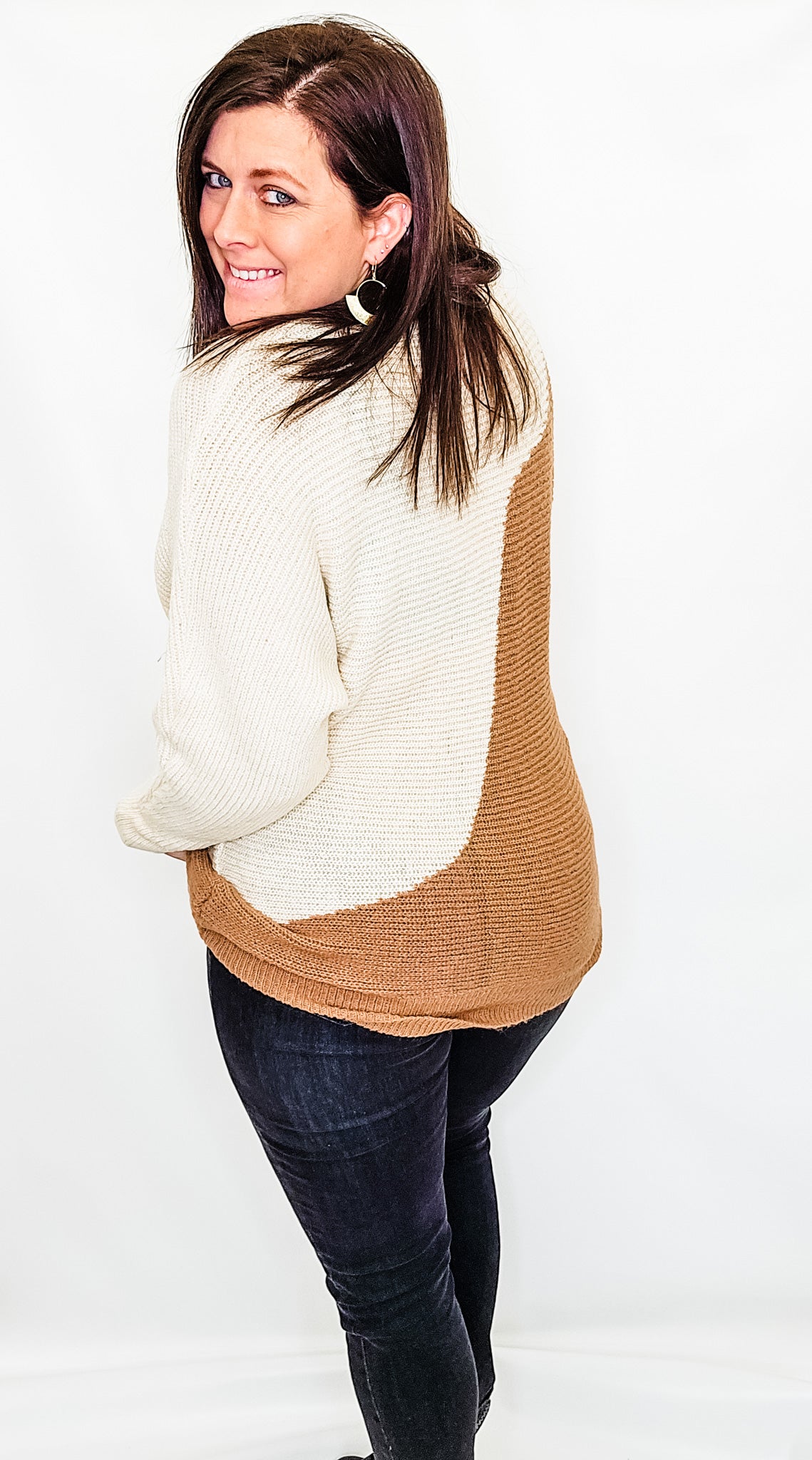 Caramel & Ivory Color Block Long Sweater