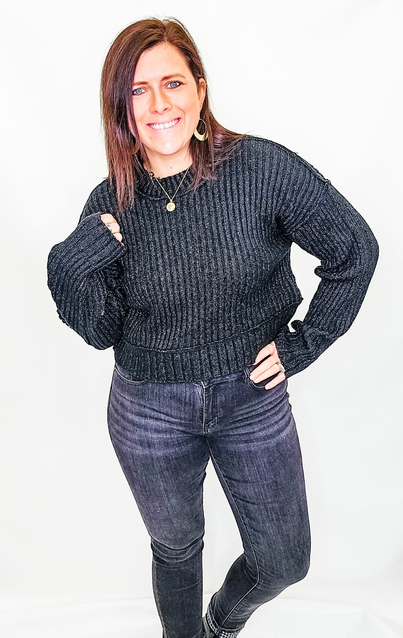 Black Marble, Oversized Ribbed Knit Sweater