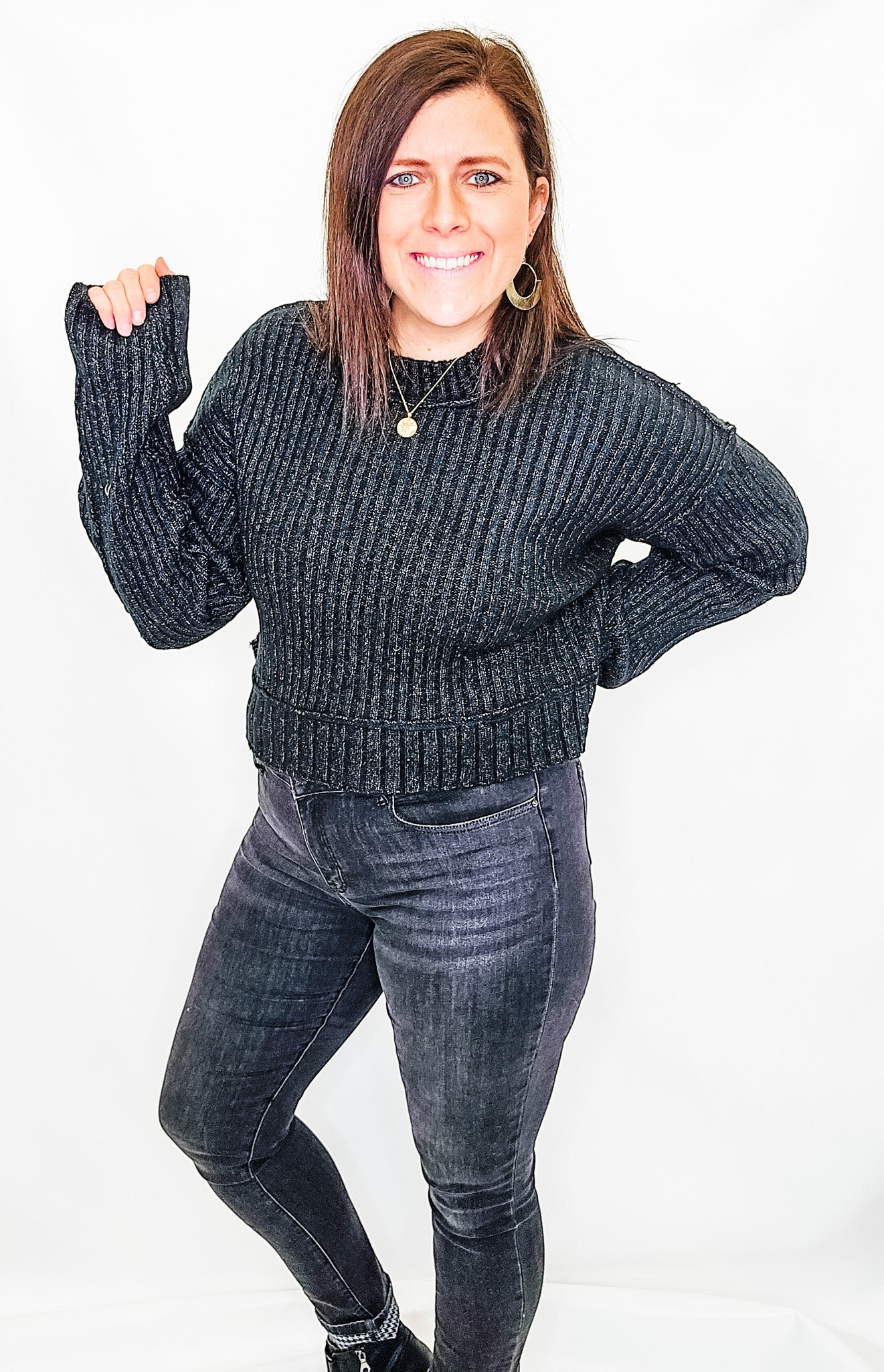Black Marble, Oversized Ribbed Knit Sweater