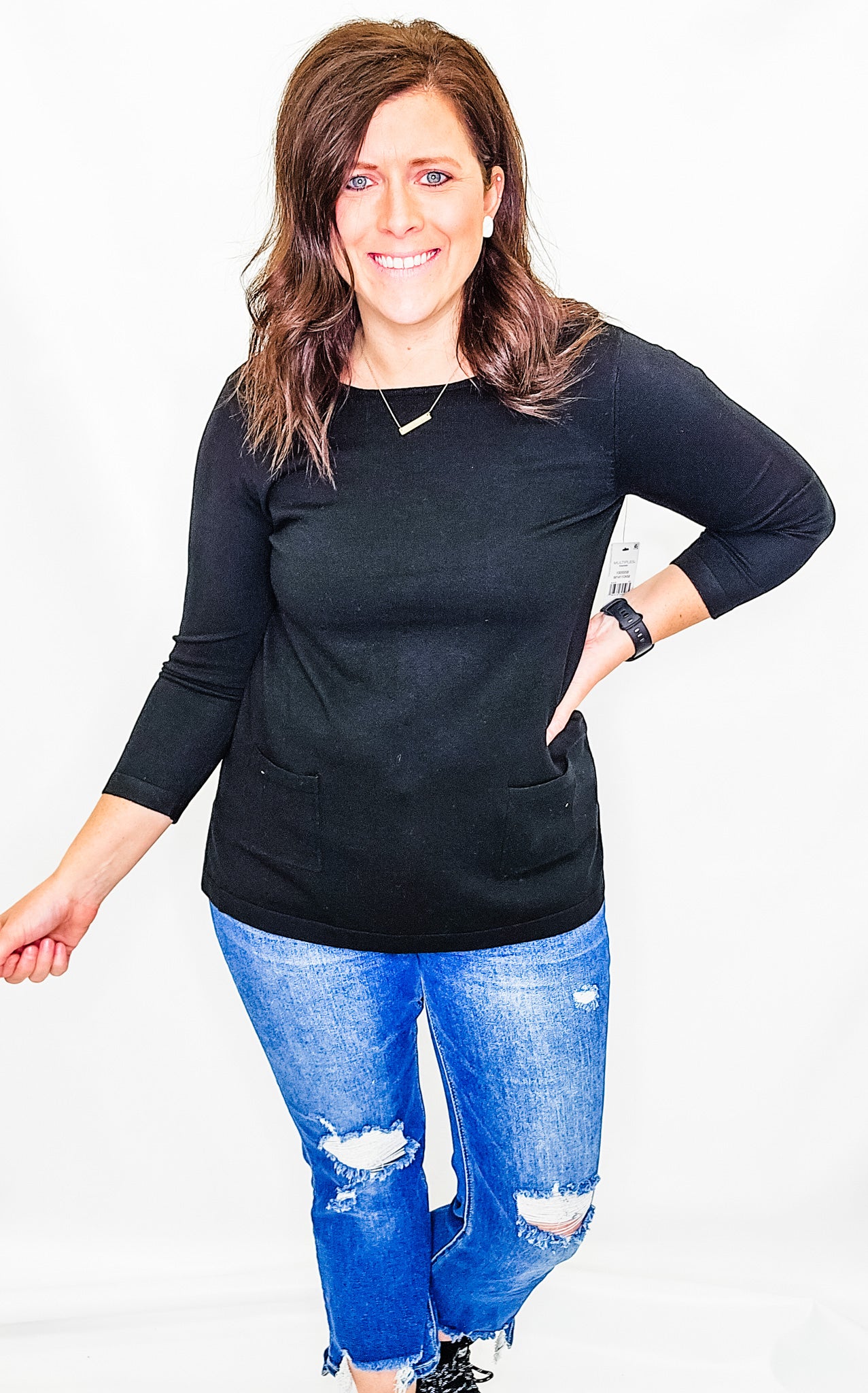 Multiples Black Hi-Lo Sweater Tunic