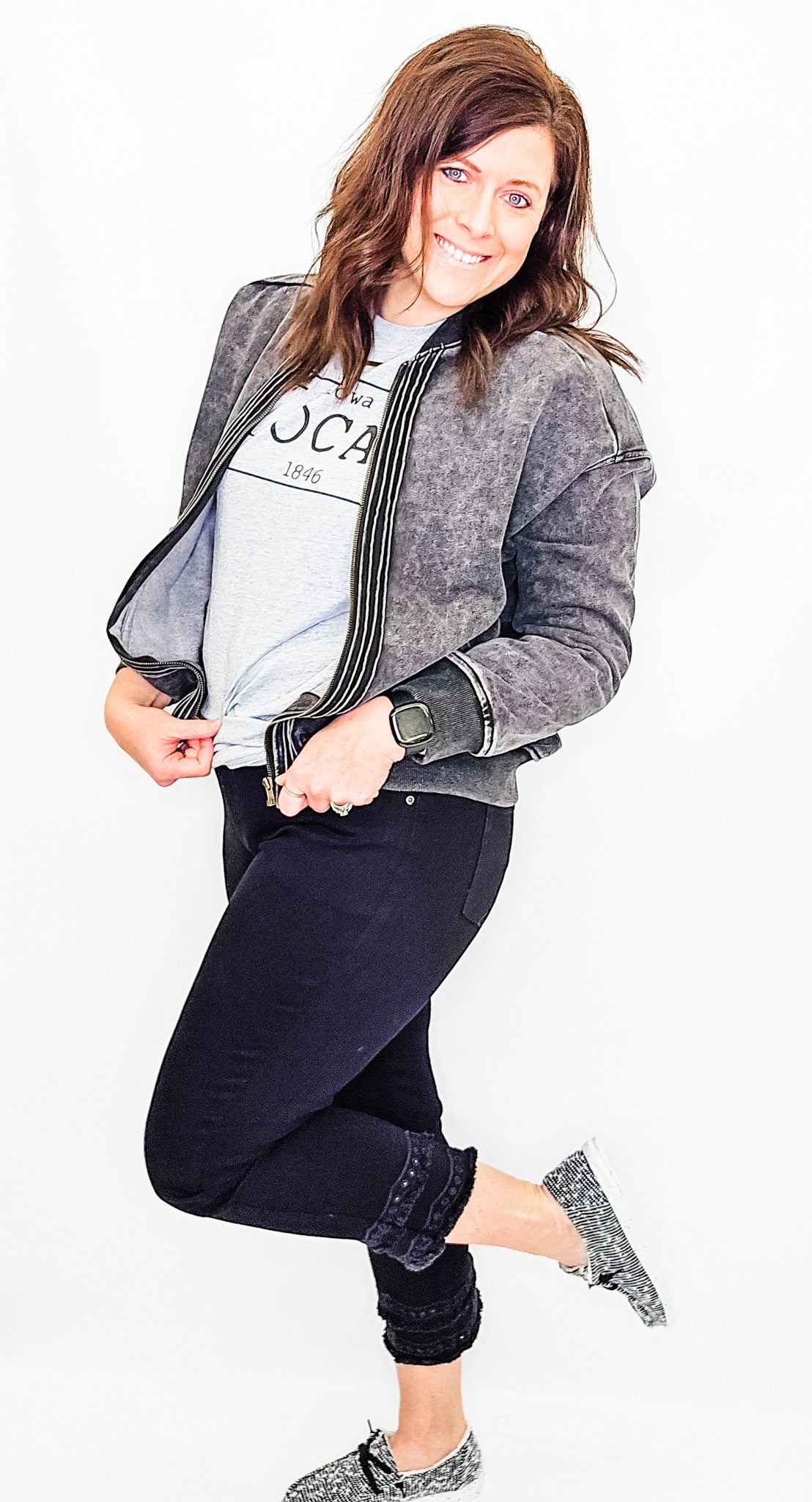 Multiples Slim-sation Black Ankle Jean with Eyelet Fringe Hem