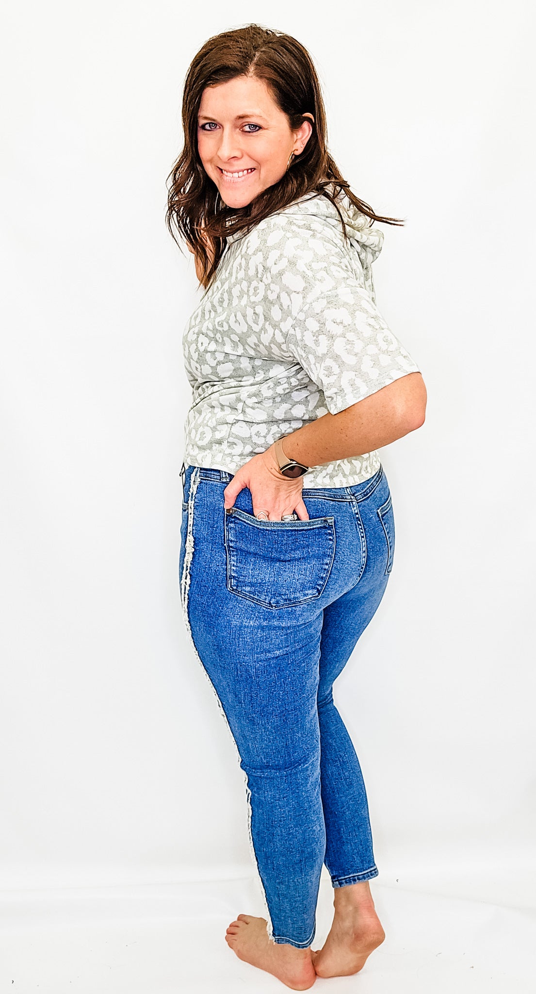 Judy Blue High Rise Medium Wash Slim Jeans with Fray - JB88461