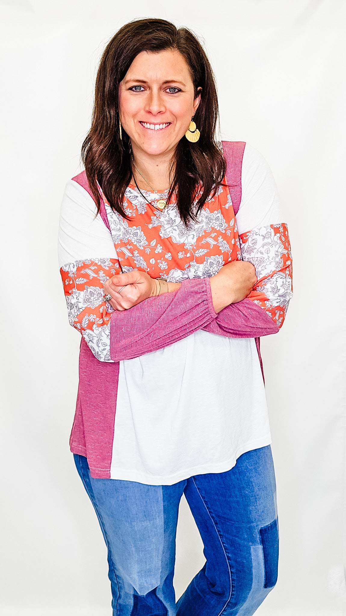 Coral, Floral & White Long Sleeve