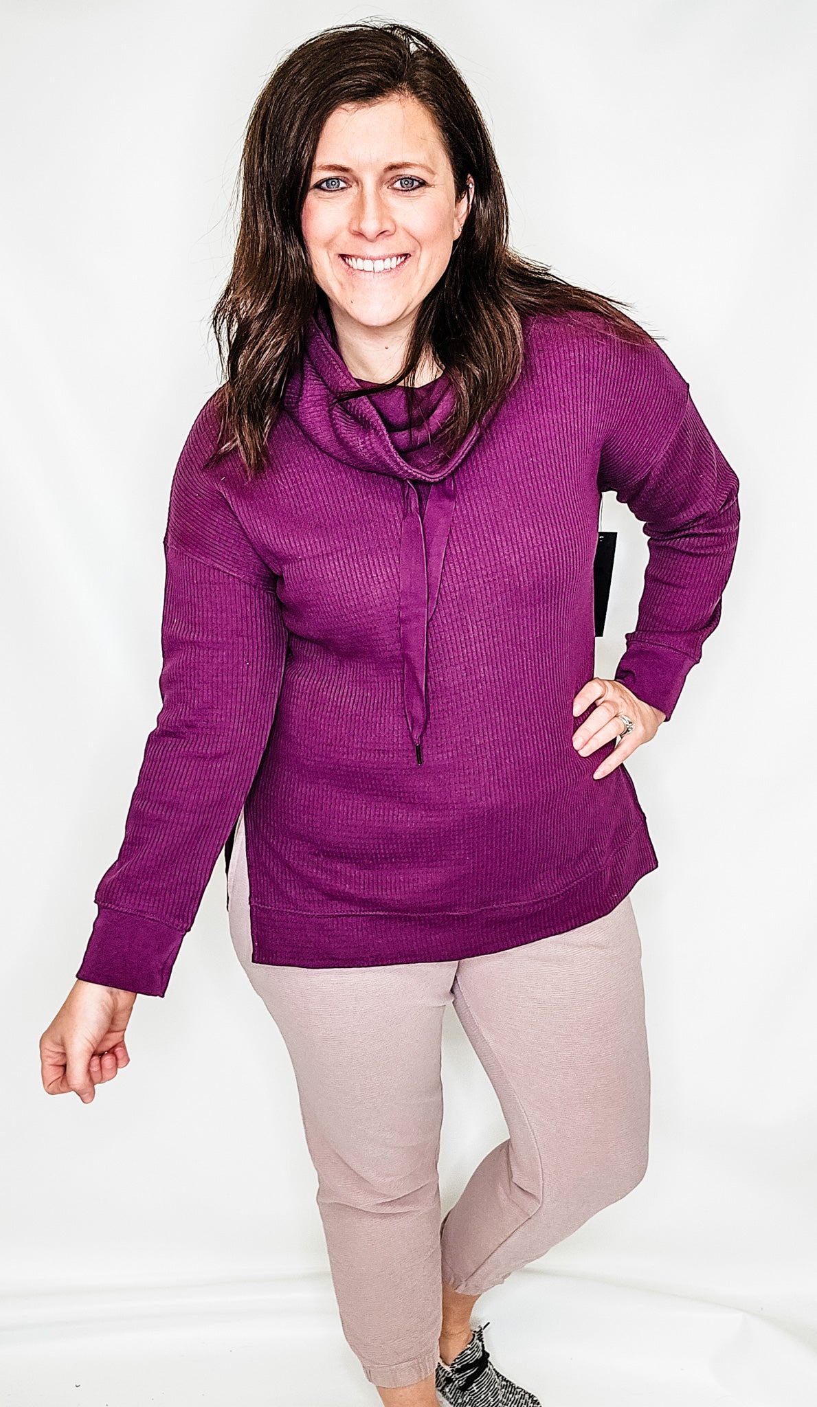 Plum Hi-Lo Cowl Neck Pullover