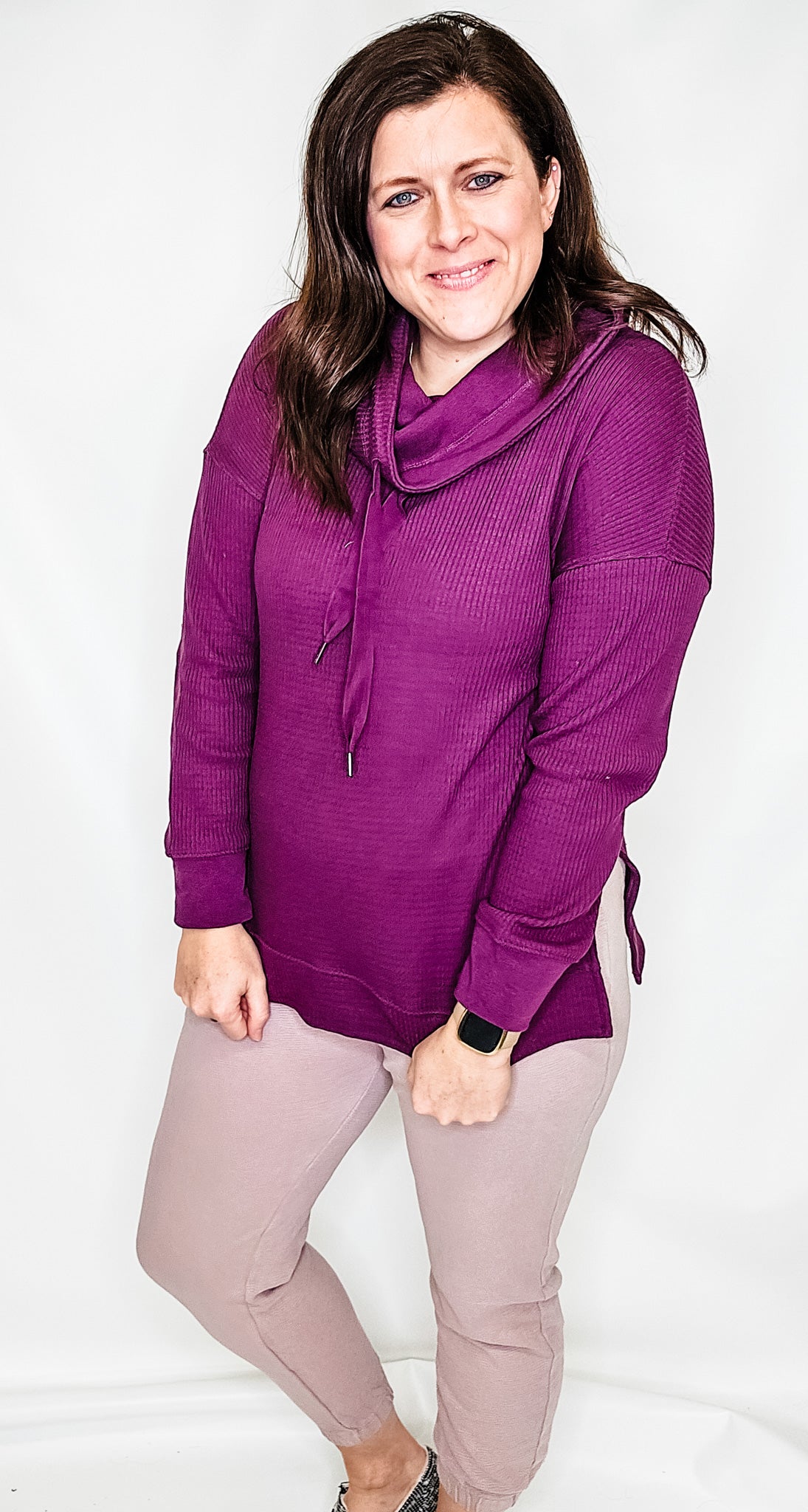 Plum Hi-Lo Cowl Neck Pullover
