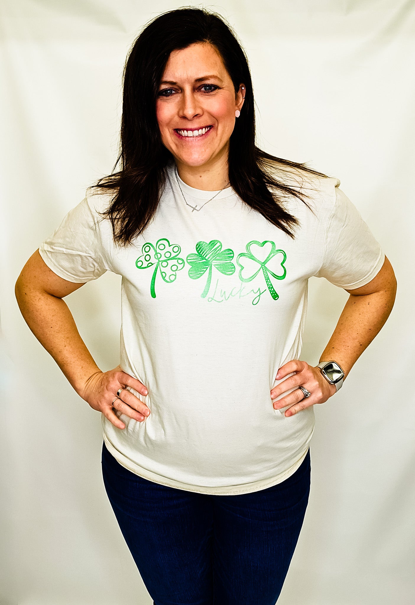 Lucky Three-Leaf Clovers Tan Graphic Tee