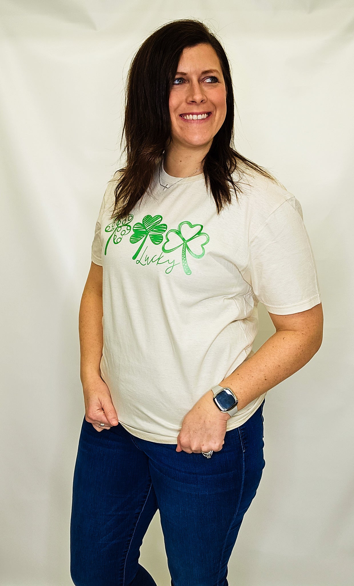 Lucky Three-Leaf Clovers Tan Graphic Tee