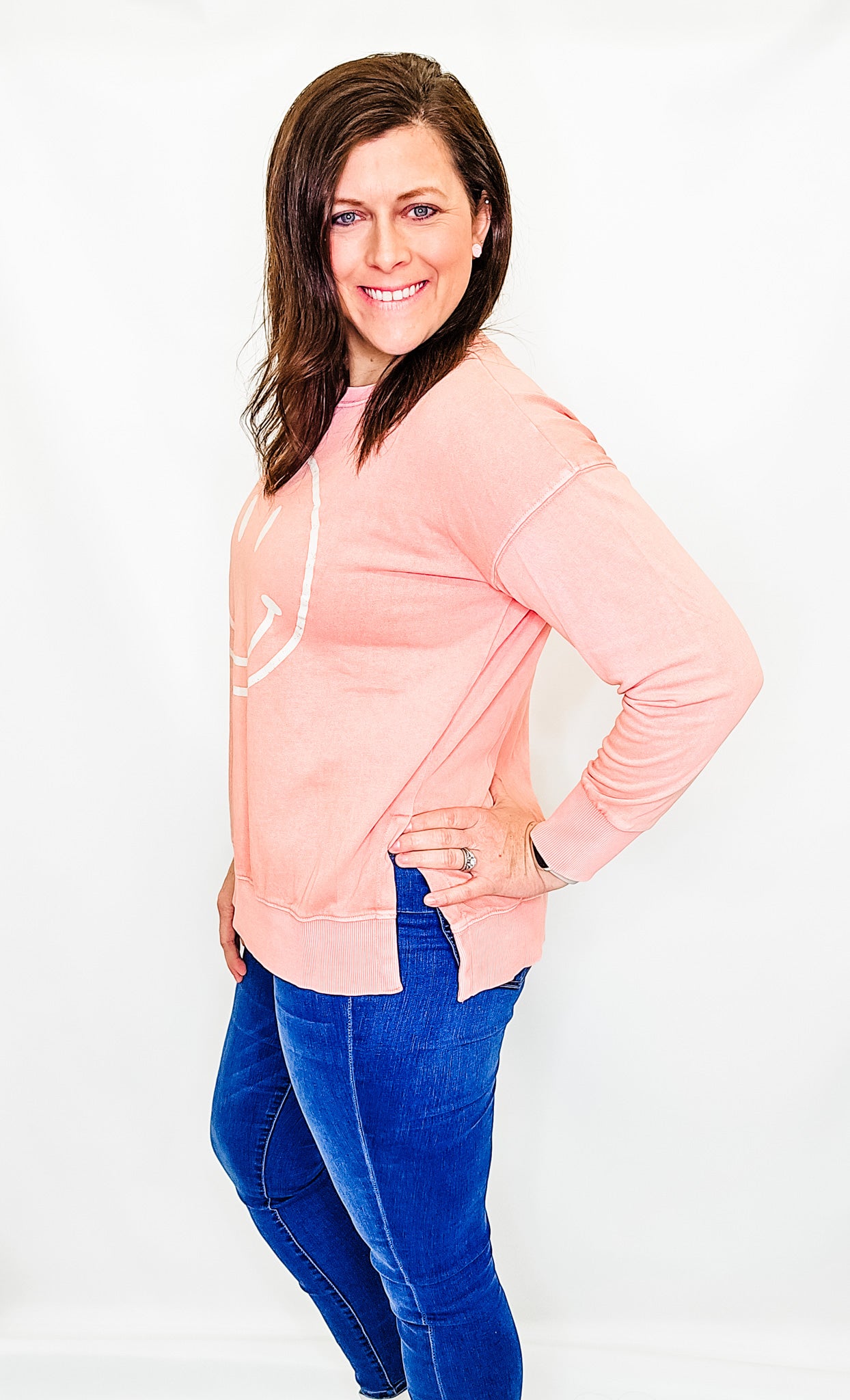 Coral Smiley Face Sweatshirt