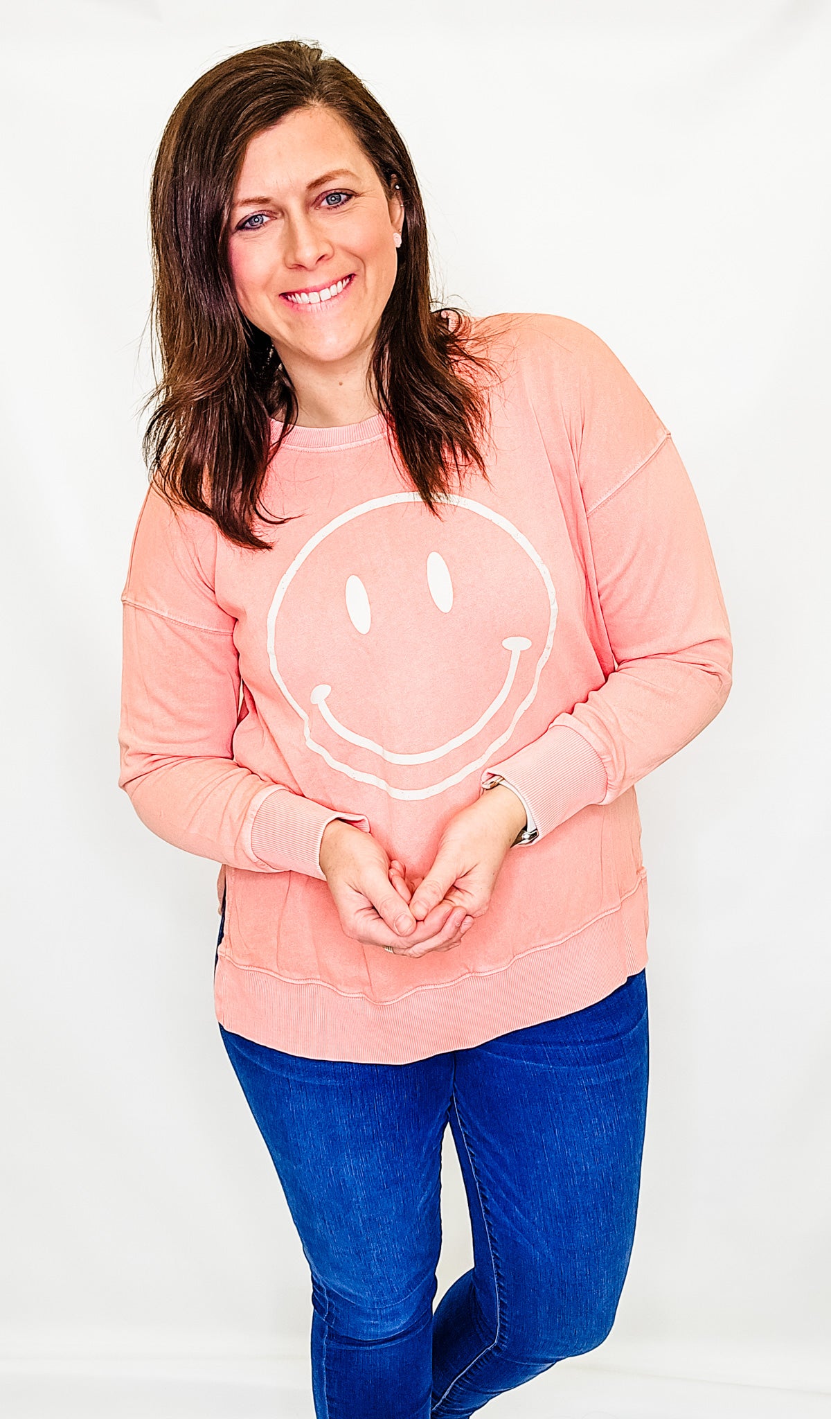 Coral Smiley Face Sweatshirt