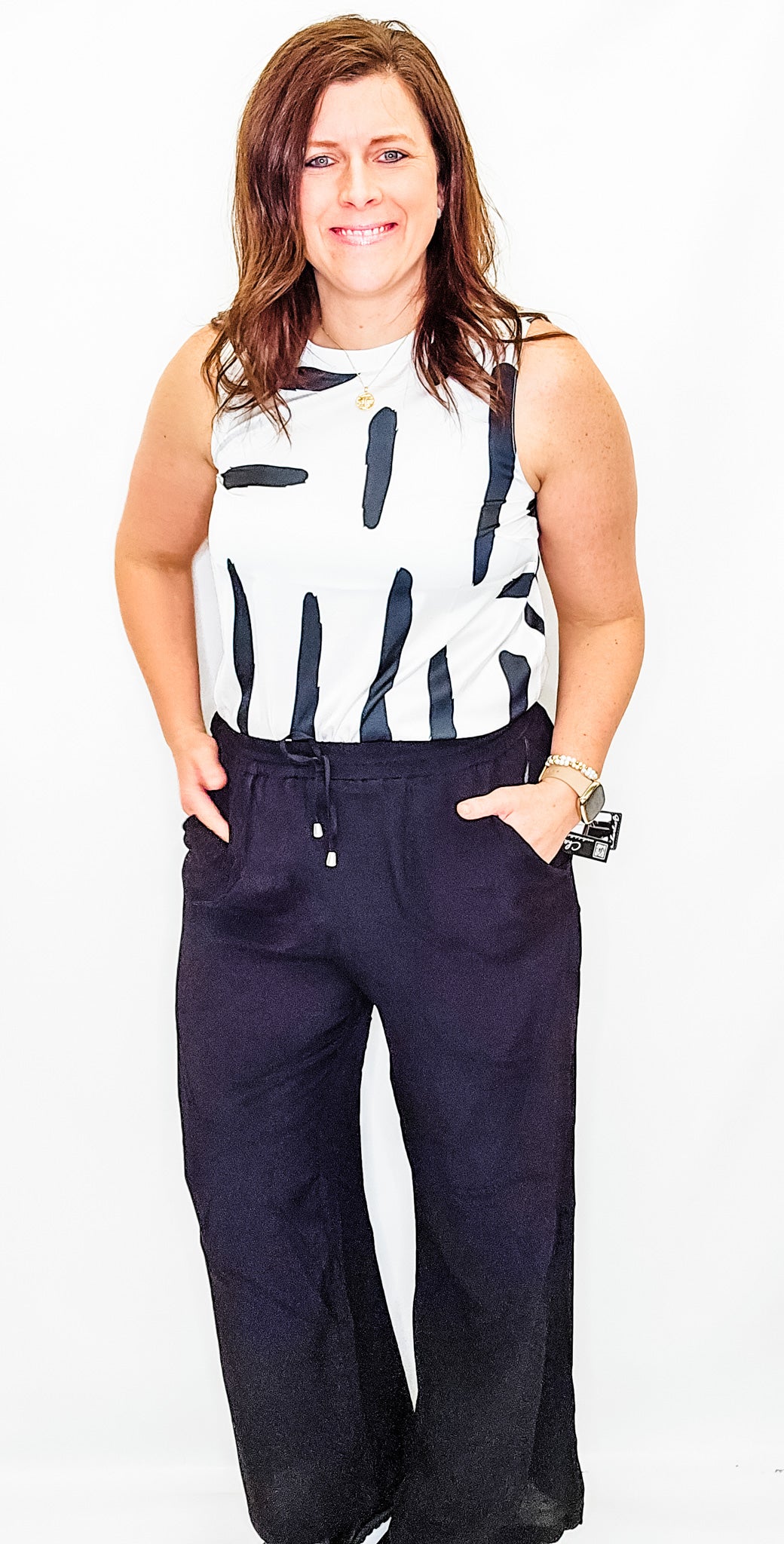 Charlie B Black & White Paint Brush Sleeveless Top