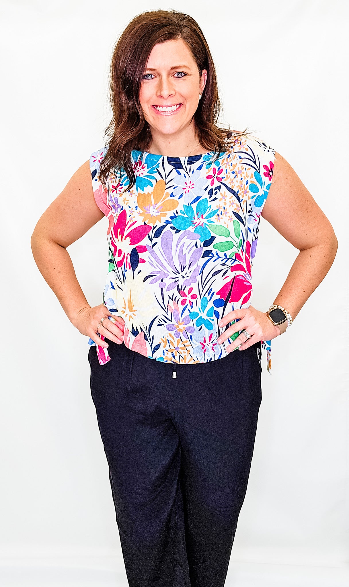 Charlie B White Blossom Round Neck Top