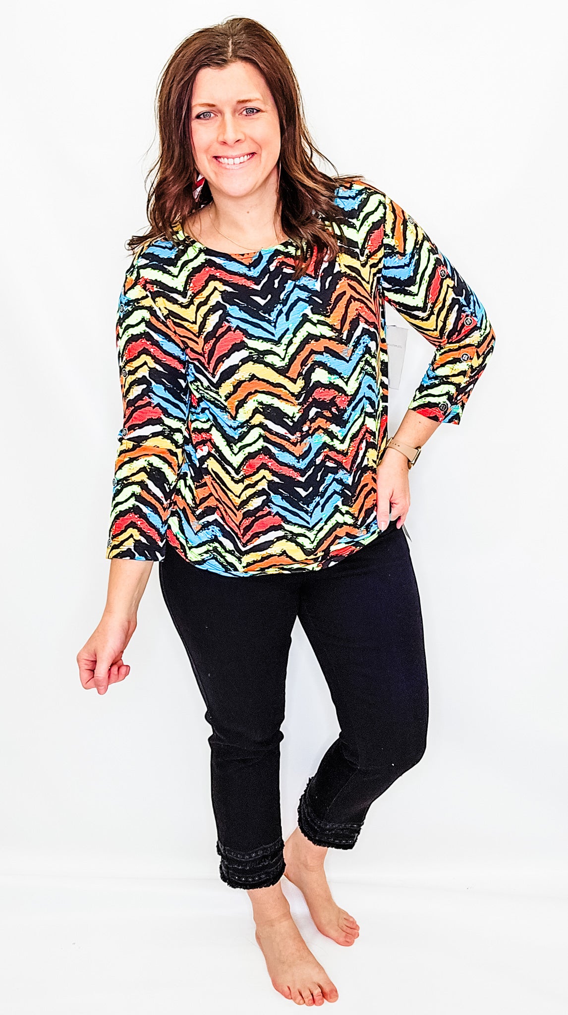 Multiples Colorful Chevron Side Drawstring Top