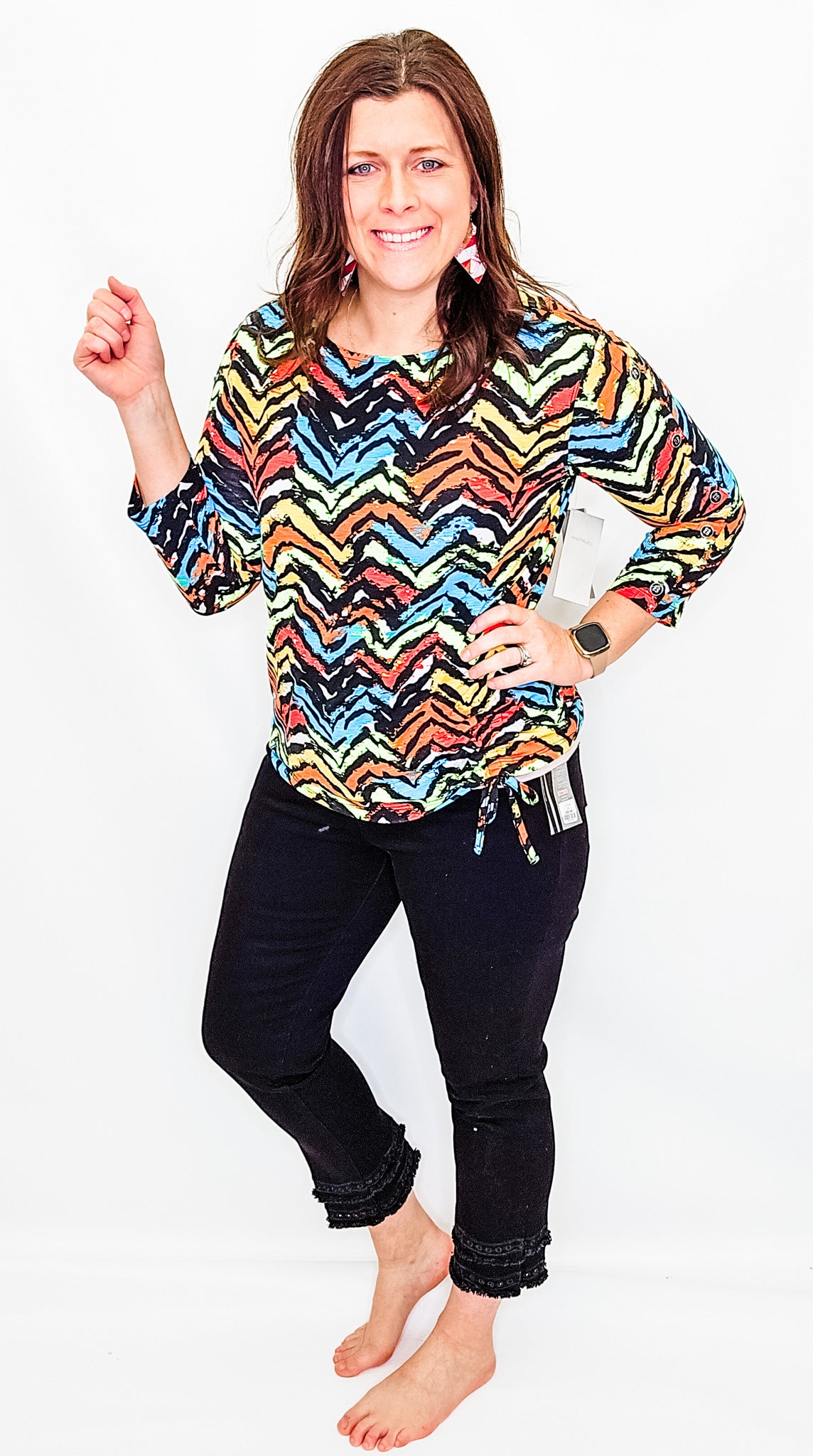 Multiples Colorful Chevron Side Drawstring Top